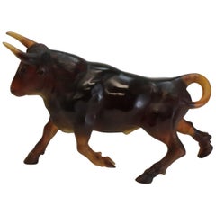 Retro Daum France Pate De Verre Bull Figurine in Original Box, Signed