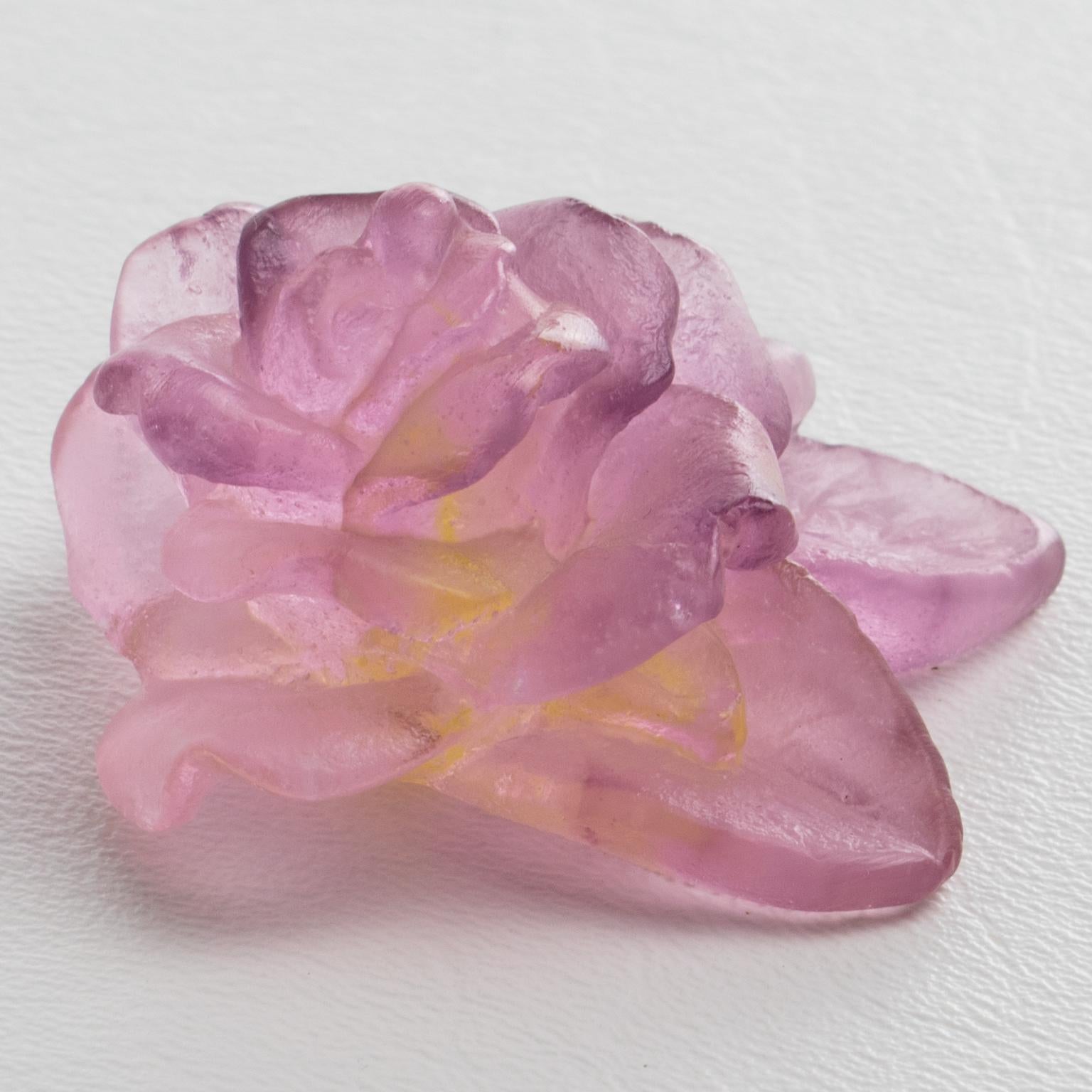 Mid-Century Modern Daum France Pate de Verre Crystal Rose Paperweight or Decorative Sculpture