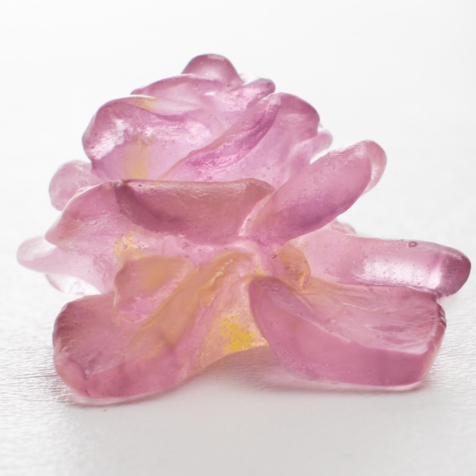 Late 20th Century Daum France Pate de Verre Crystal Rose Paperweight or Decorative Sculpture