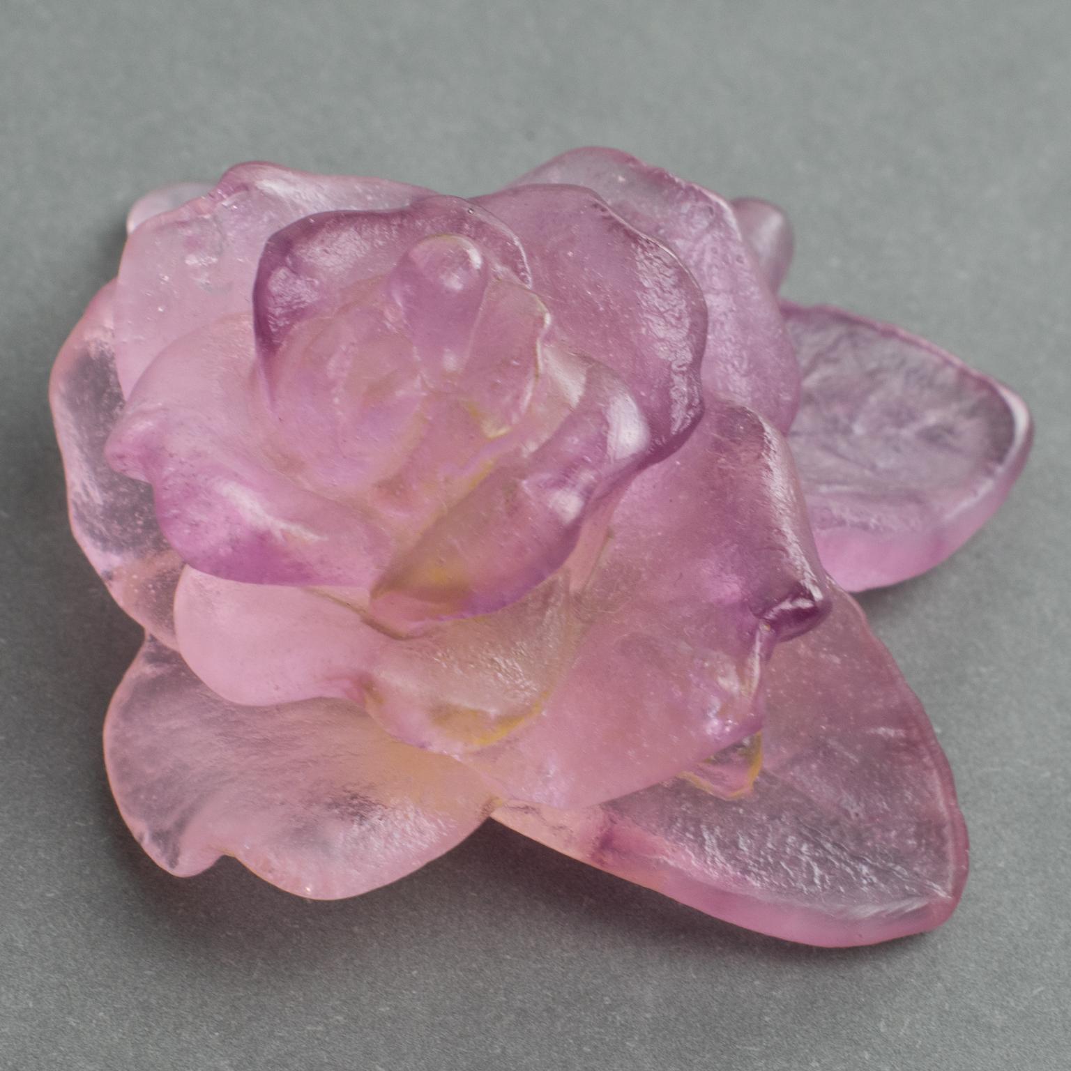 Daum France Pate de Verre Crystal Rose Paperweight or Decorative Sculpture 2