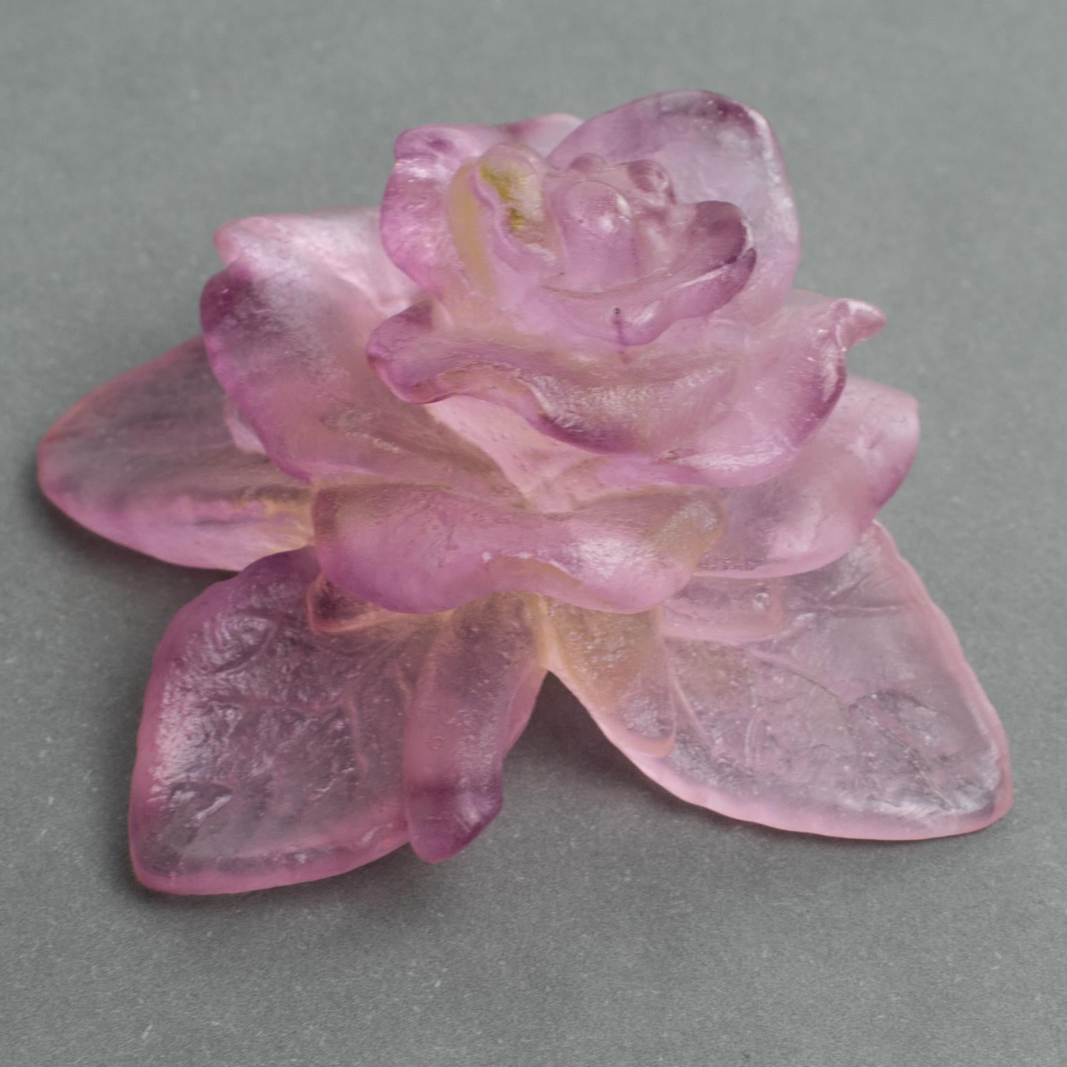 Daum France Pate de Verre Crystal Rose Paperweight or Decorative Sculpture 3
