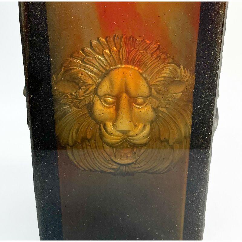 Daum France Pate-de-Verre Large Model Lion Head Vase, Limited Edition 425 In Fair Condition In Gardena, CA