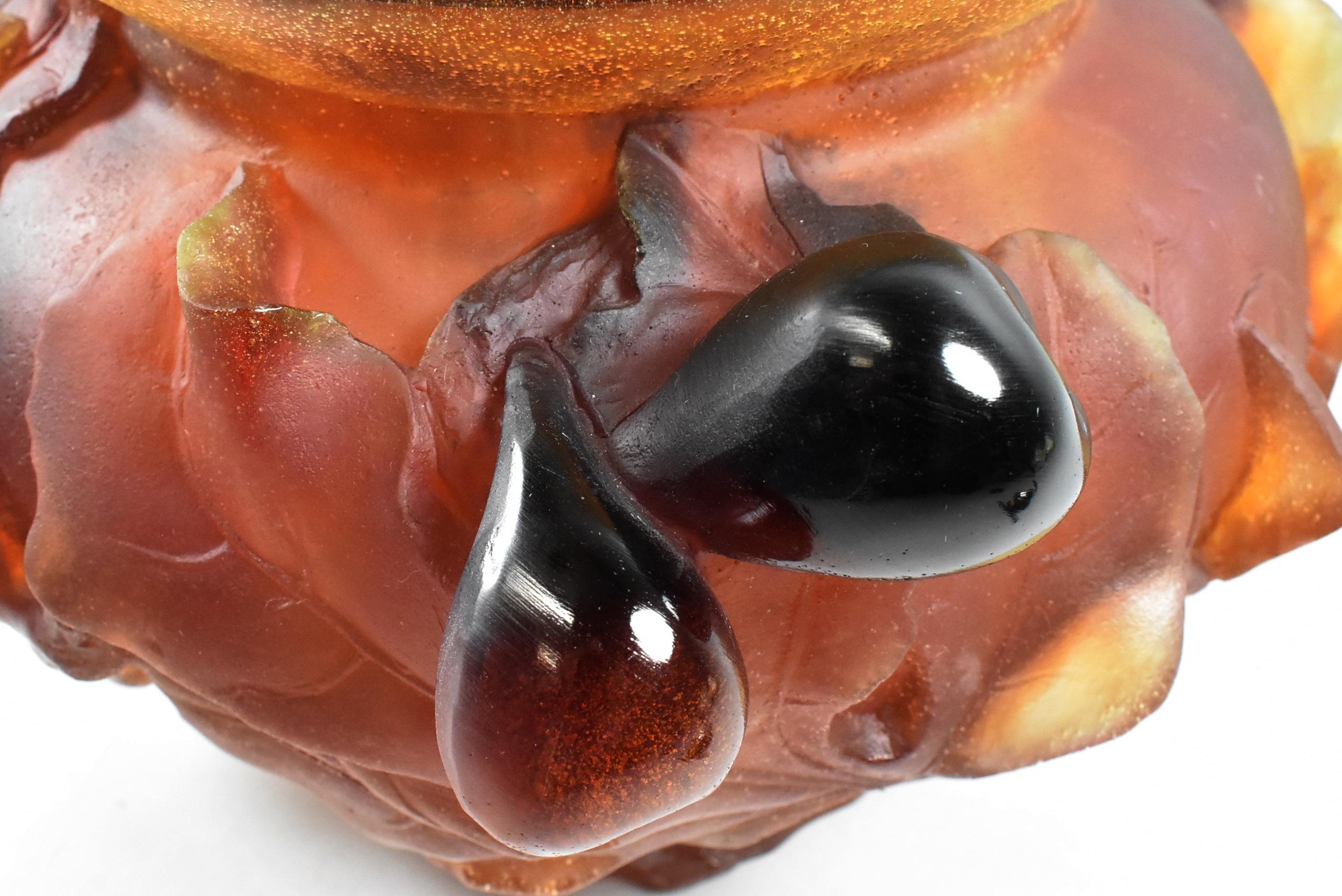Modern Daum France Pate de Verre Lizard Vase With Figs