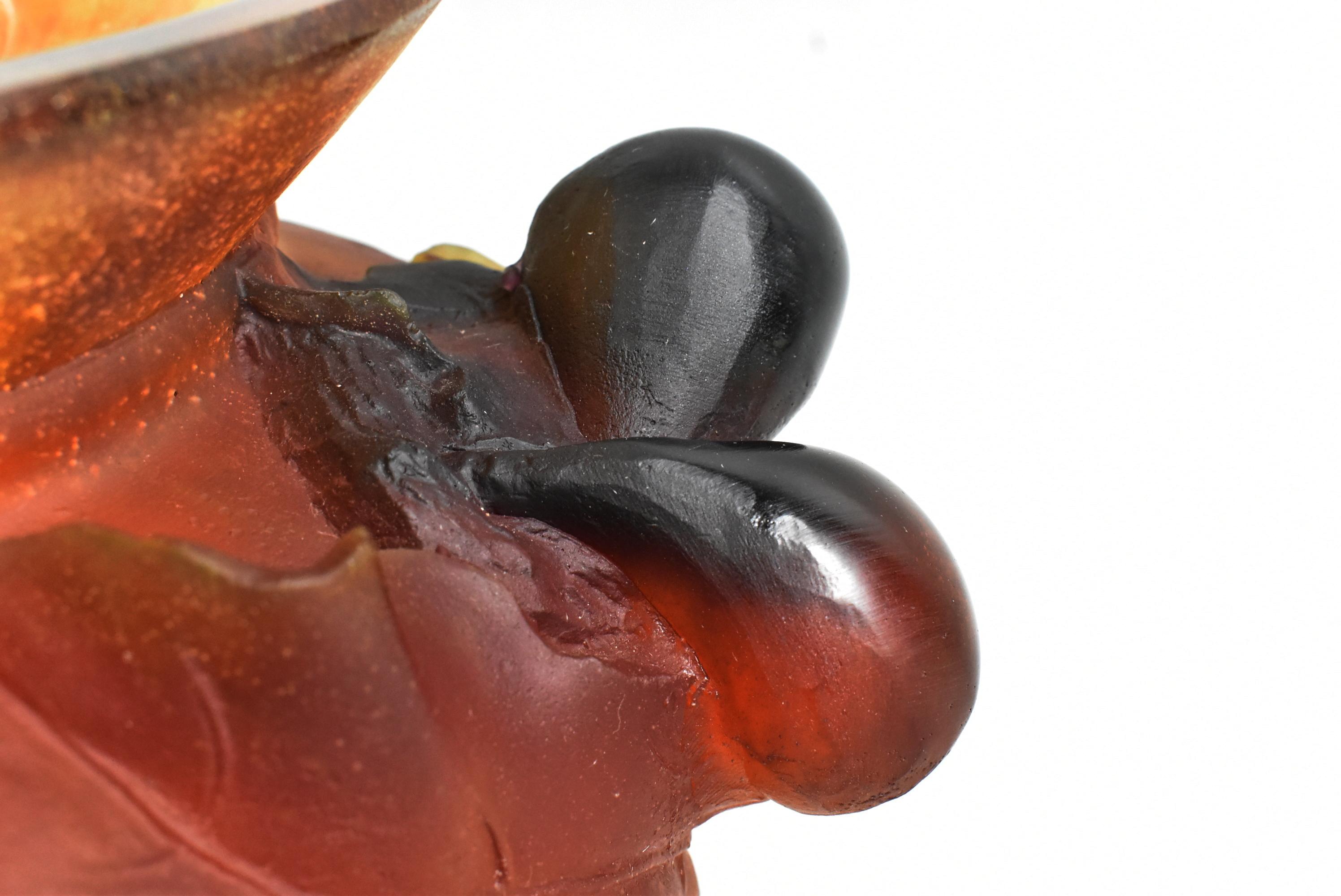 20th Century Daum France Pate de Verre Lizard Vase With Figs