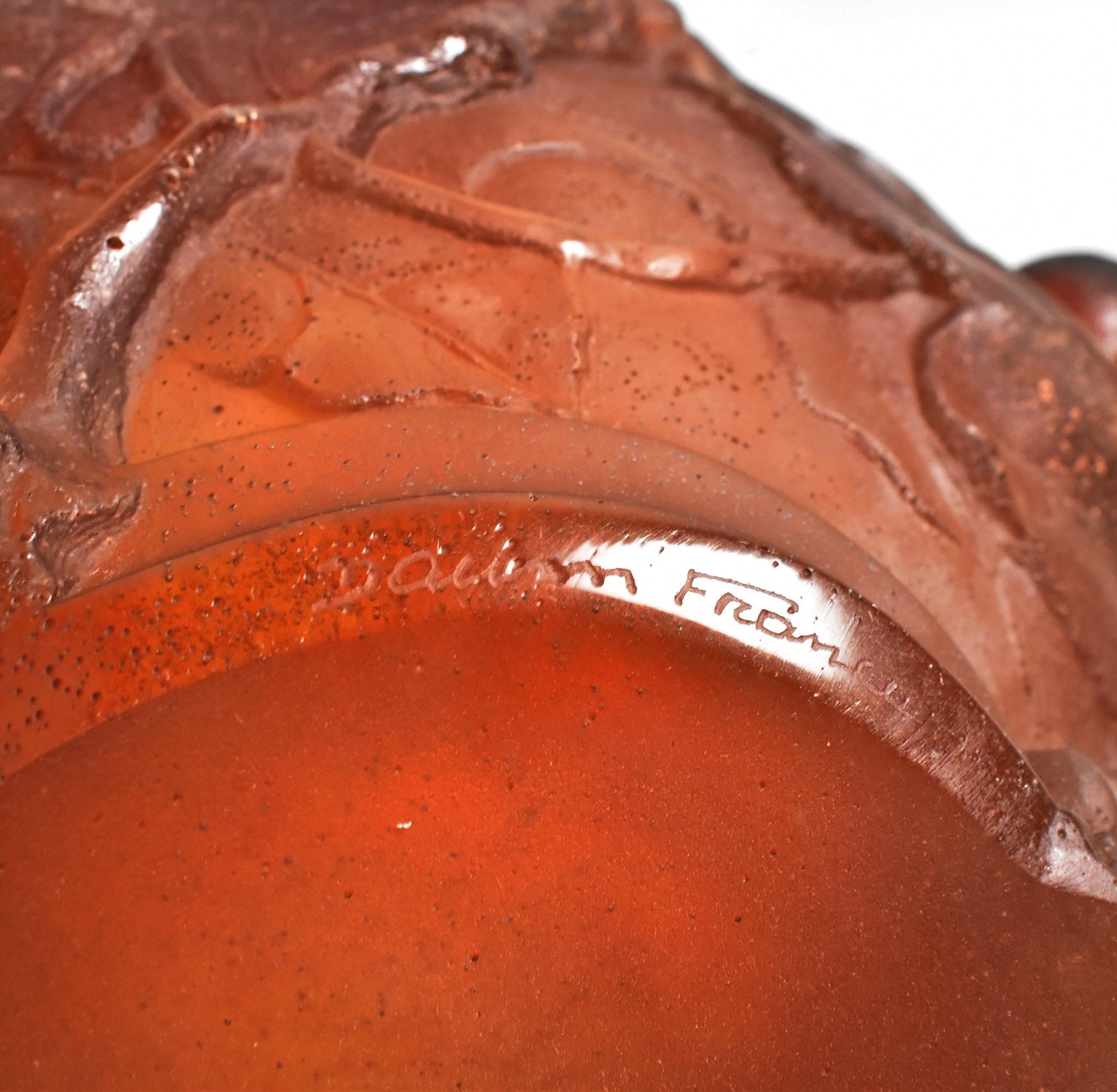 Glass Daum France Pate de Verre Lizard Vase With Figs