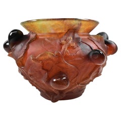 Daum France Pate de Verre Lizard Vase With Figs