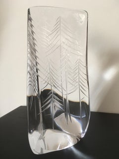 Daum France Signed Crystal Sculpture, Vegetable Decor Engraved, French, 1970s