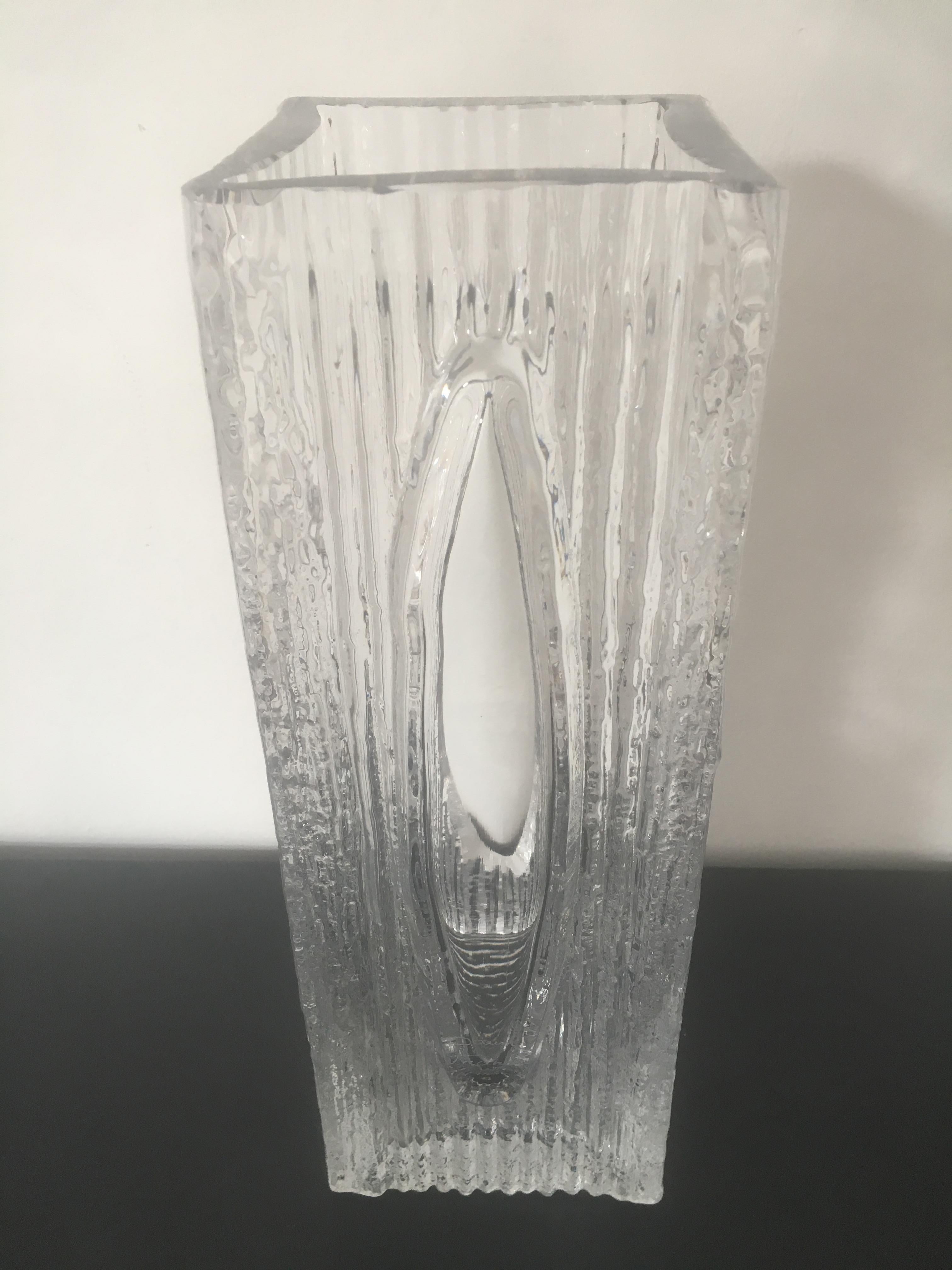 Space Age Daum France Signed Large Rectangular Art Glass Vase, French, 1970s For Sale