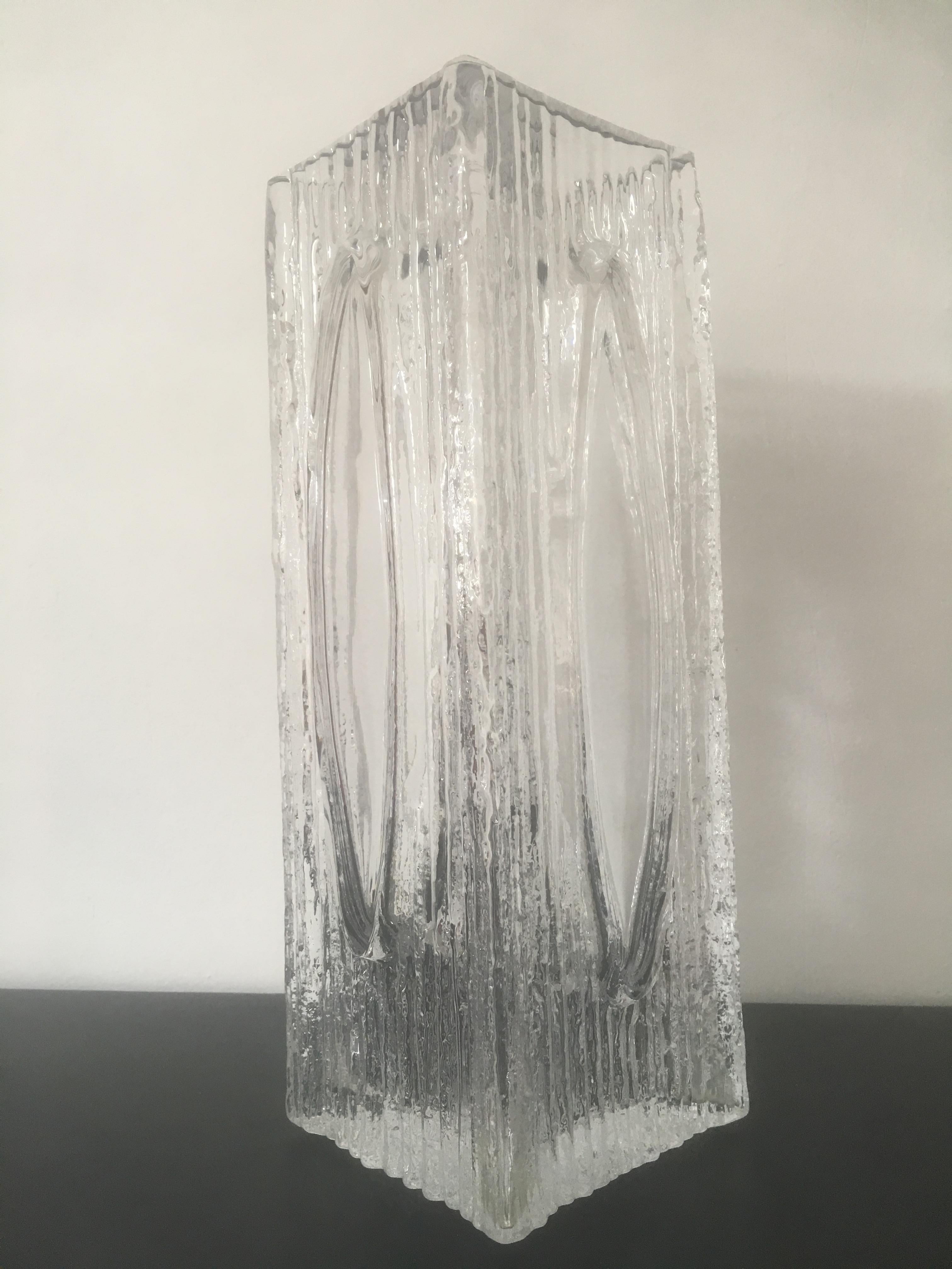 Late 20th Century Daum France Signed Large Rectangular Art Glass Vase, French, 1970s For Sale