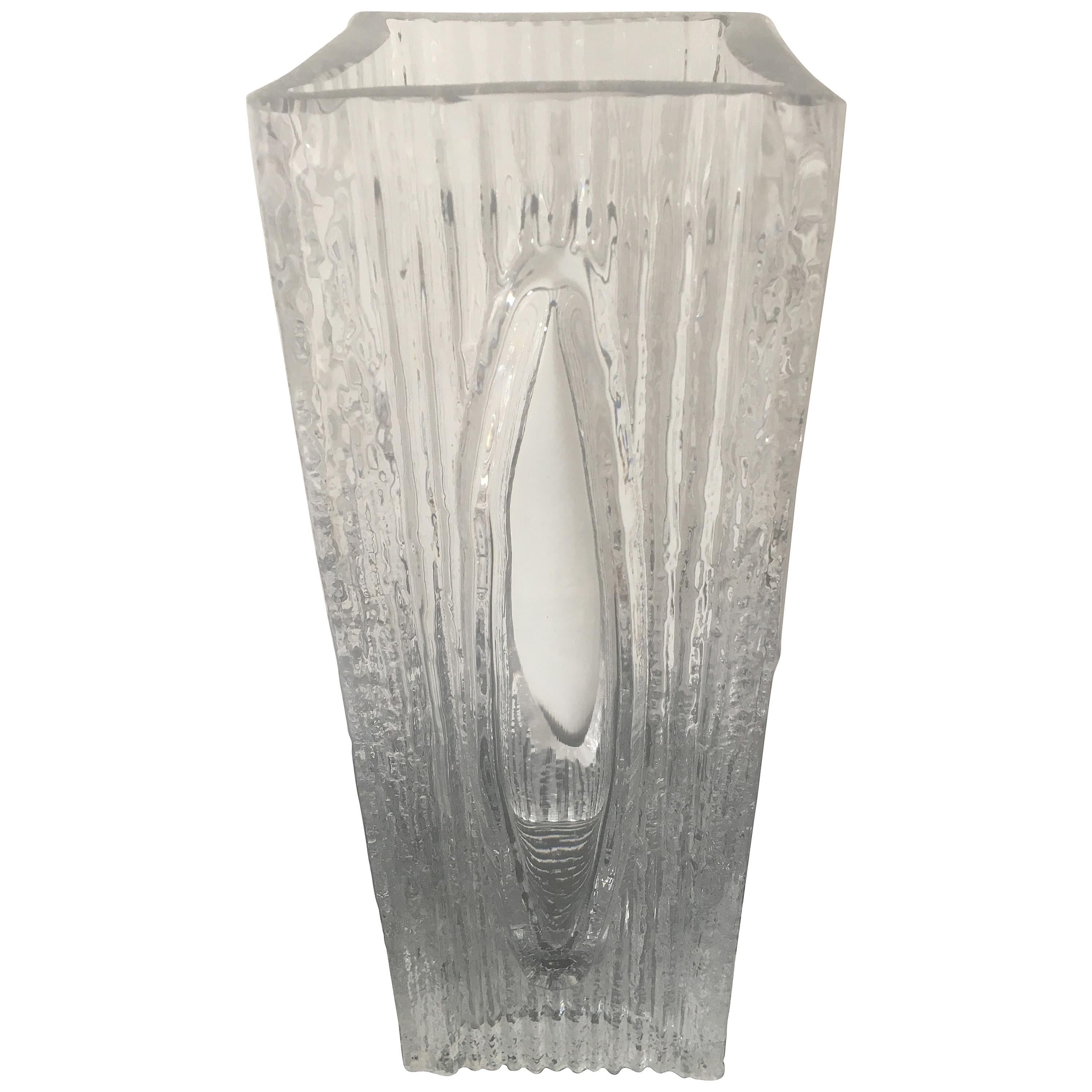 Daum France Signed Large Rectangular Art Glass Vase, French, 1970s For Sale