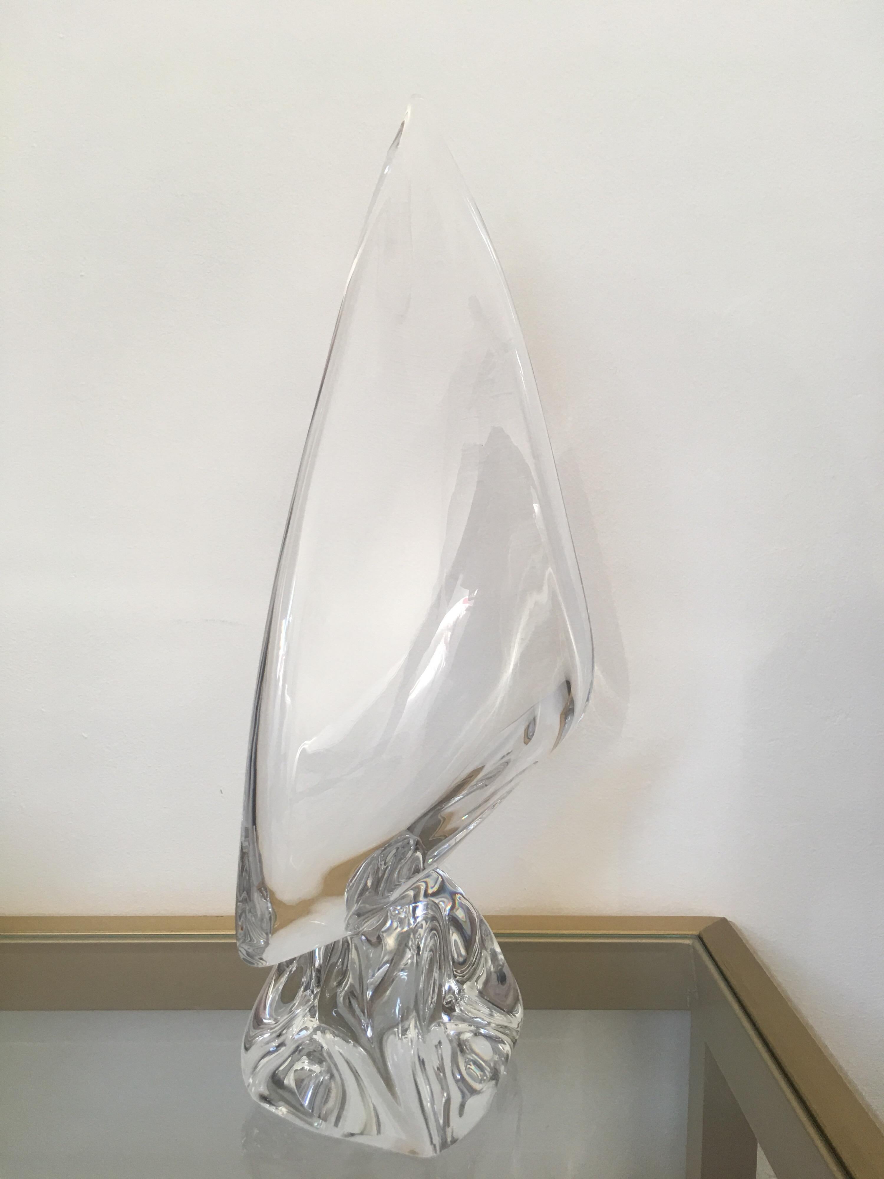 Daum France Signed Sailboat Crystal Sculpture, Art Glass, 1960s, Large Model 3