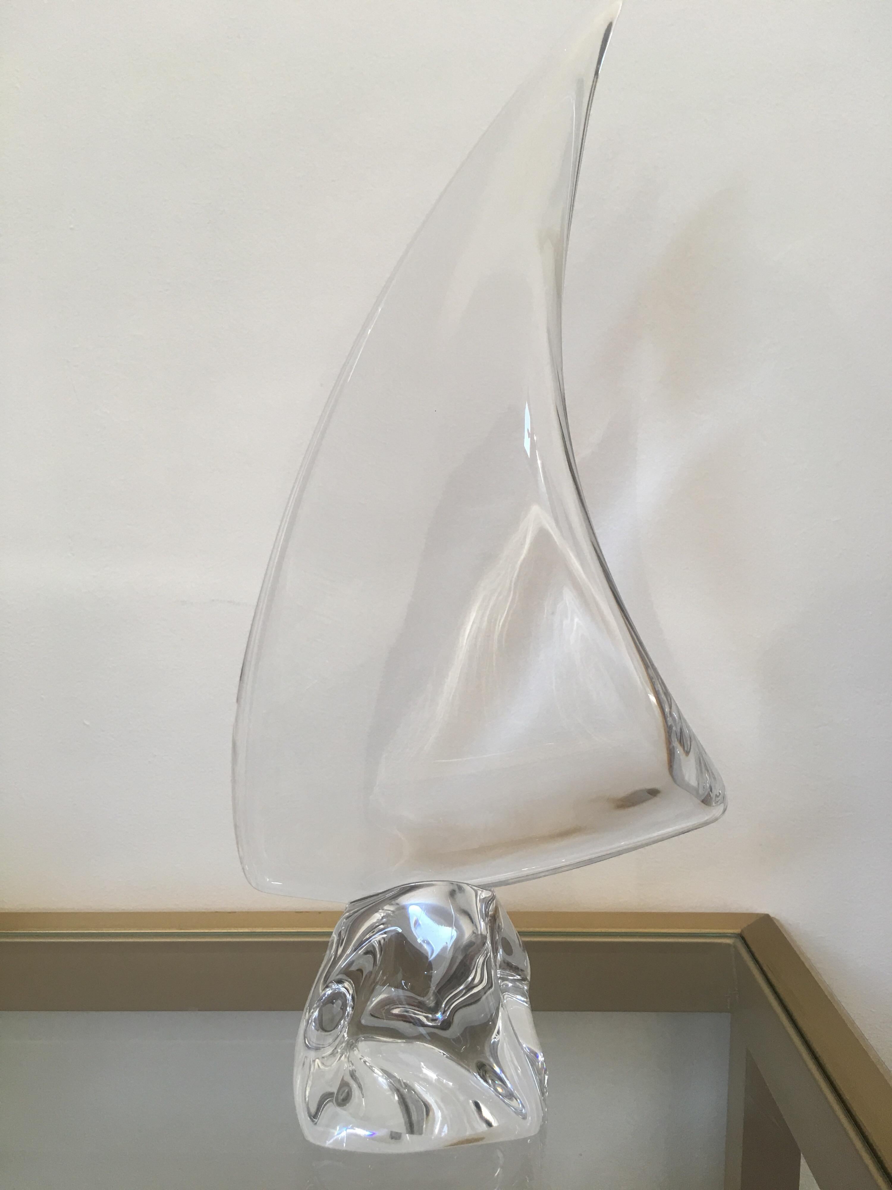 Daum France Signed Sailboat Crystal Sculpture, Art Glass, 1960s, Large Model 4