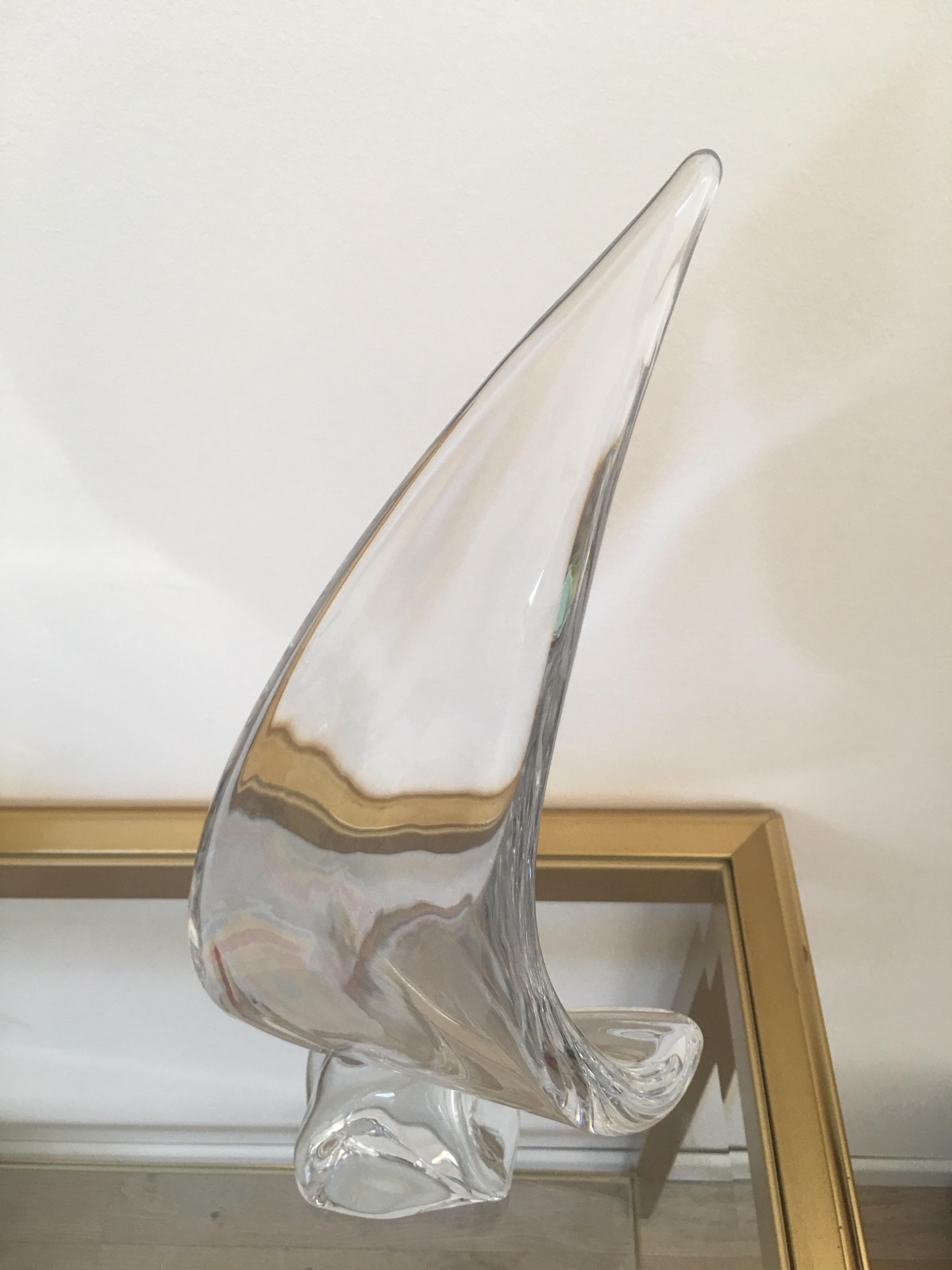 Daum France Signed Sailboat Crystal Sculpture, Art Glass, 1960s, Large Model 5