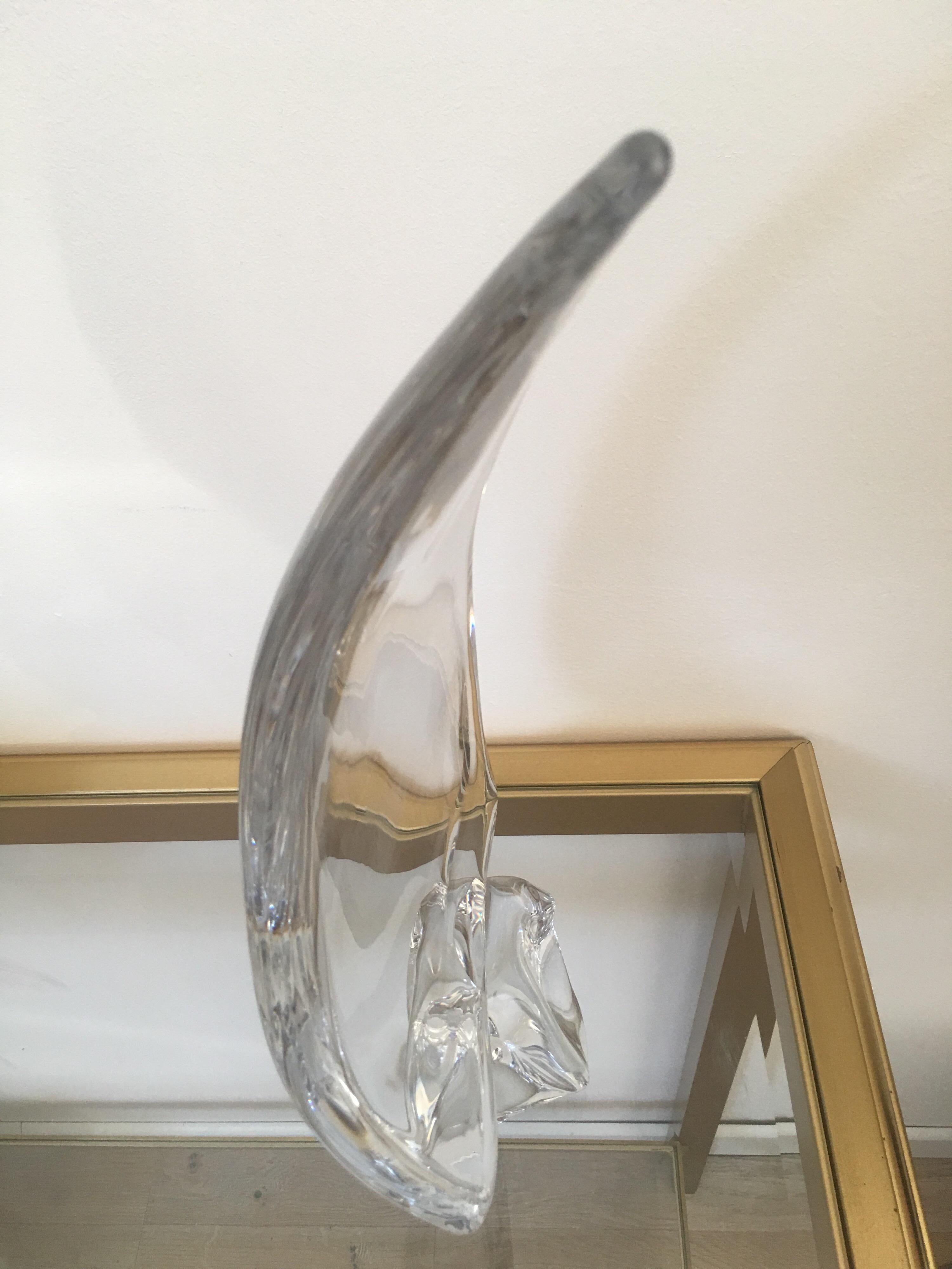 Daum France Signed Sailboat Crystal Sculpture, Art Glass, 1960s, Large Model 6