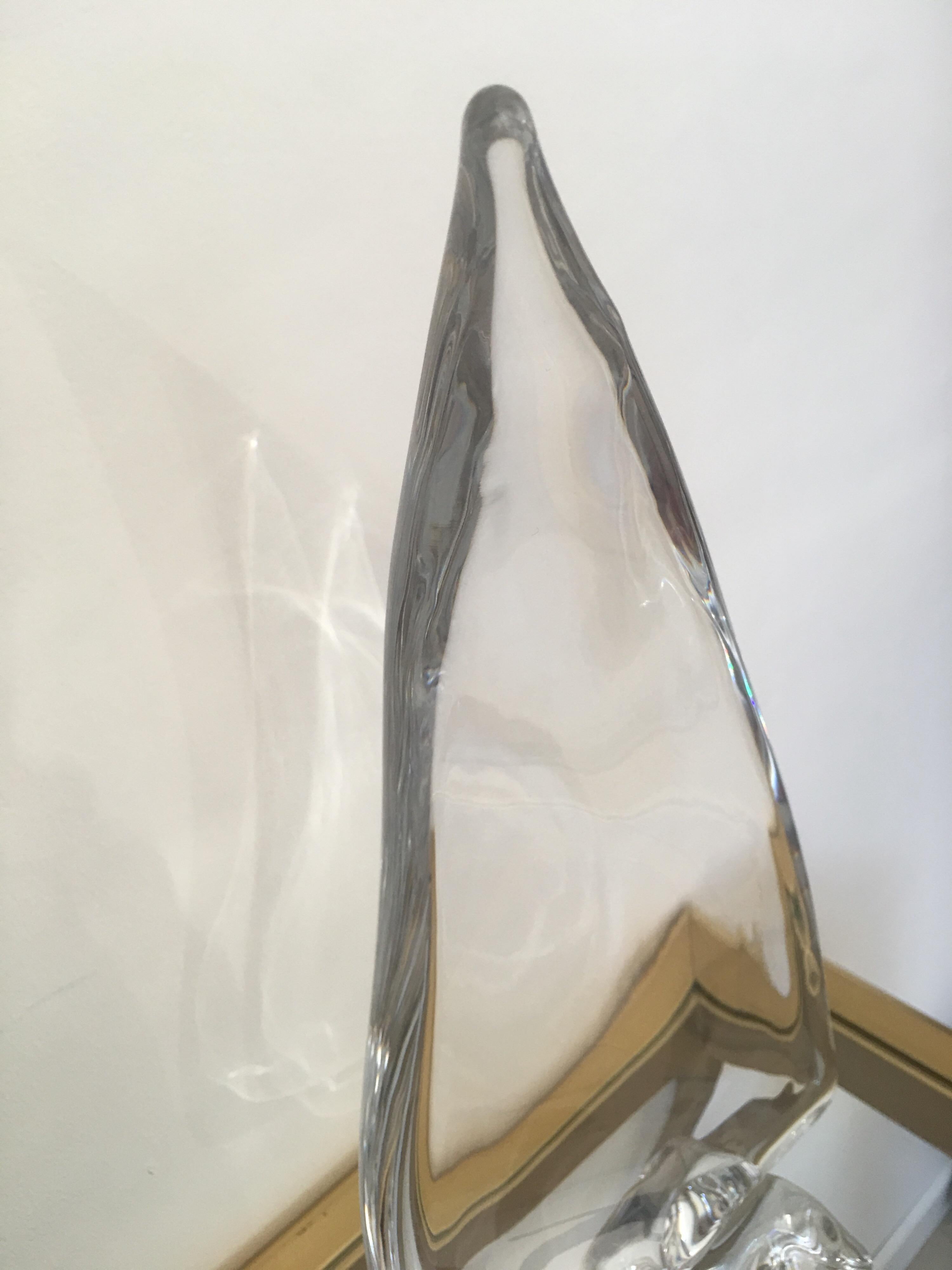 Daum France Signed Sailboat Crystal Sculpture, Art Glass, 1960s, Large Model 7