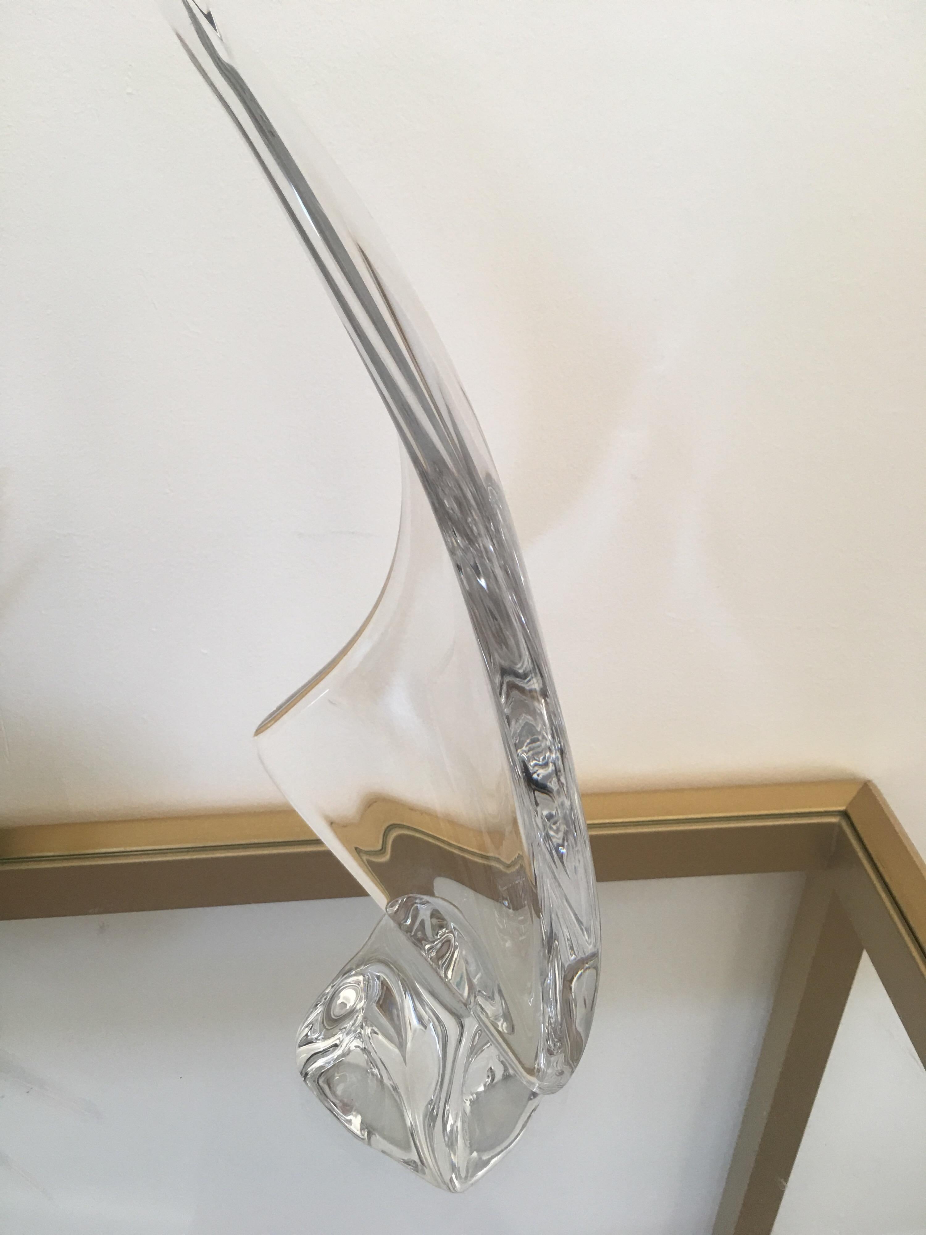 Daum France Signed Sailboat Crystal Sculpture, Art Glass, 1960s, Large Model 11