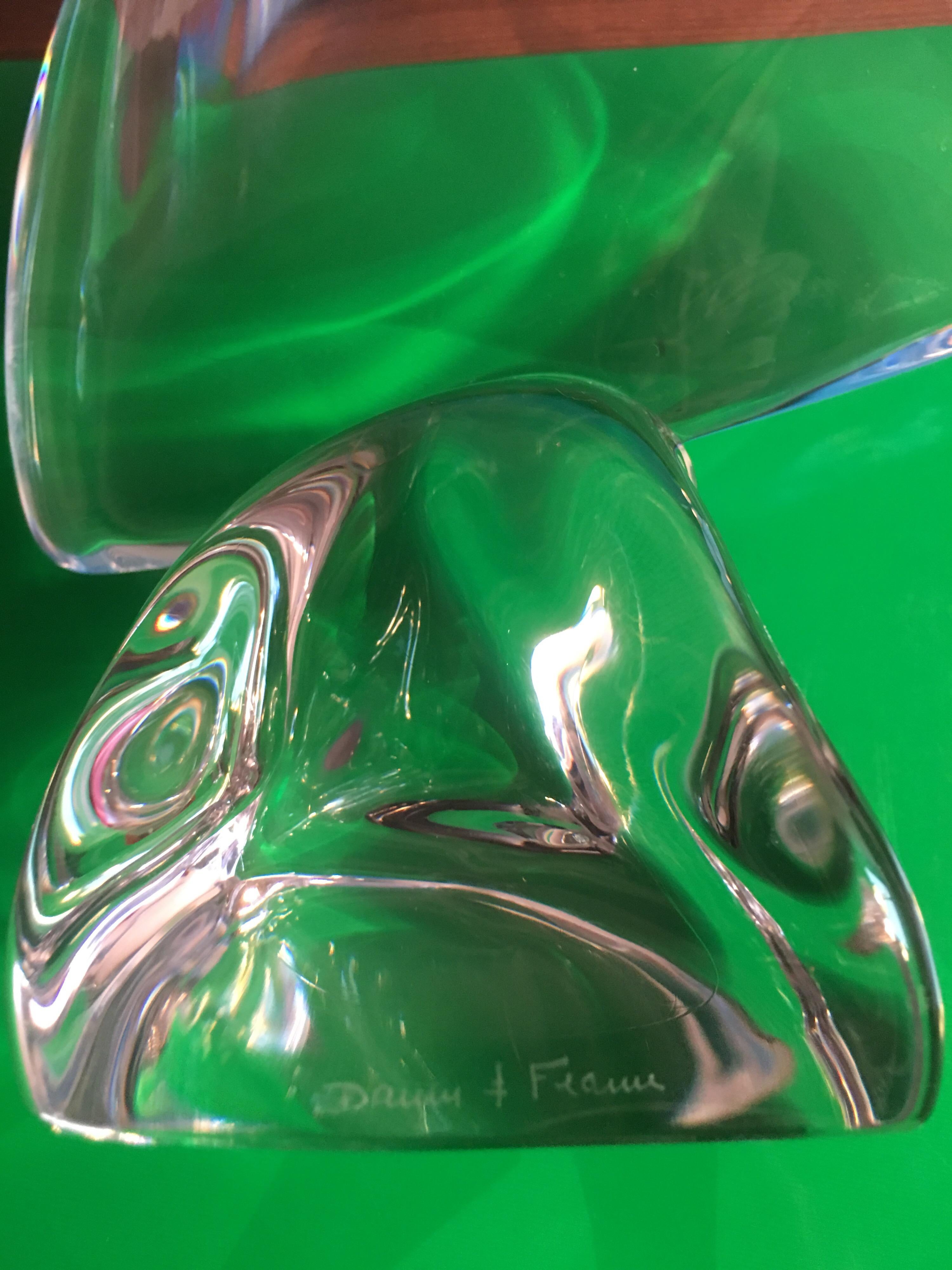 Daum France Signed Sailboat Crystal Sculpture, Art Glass, 1960s, Large Model 13