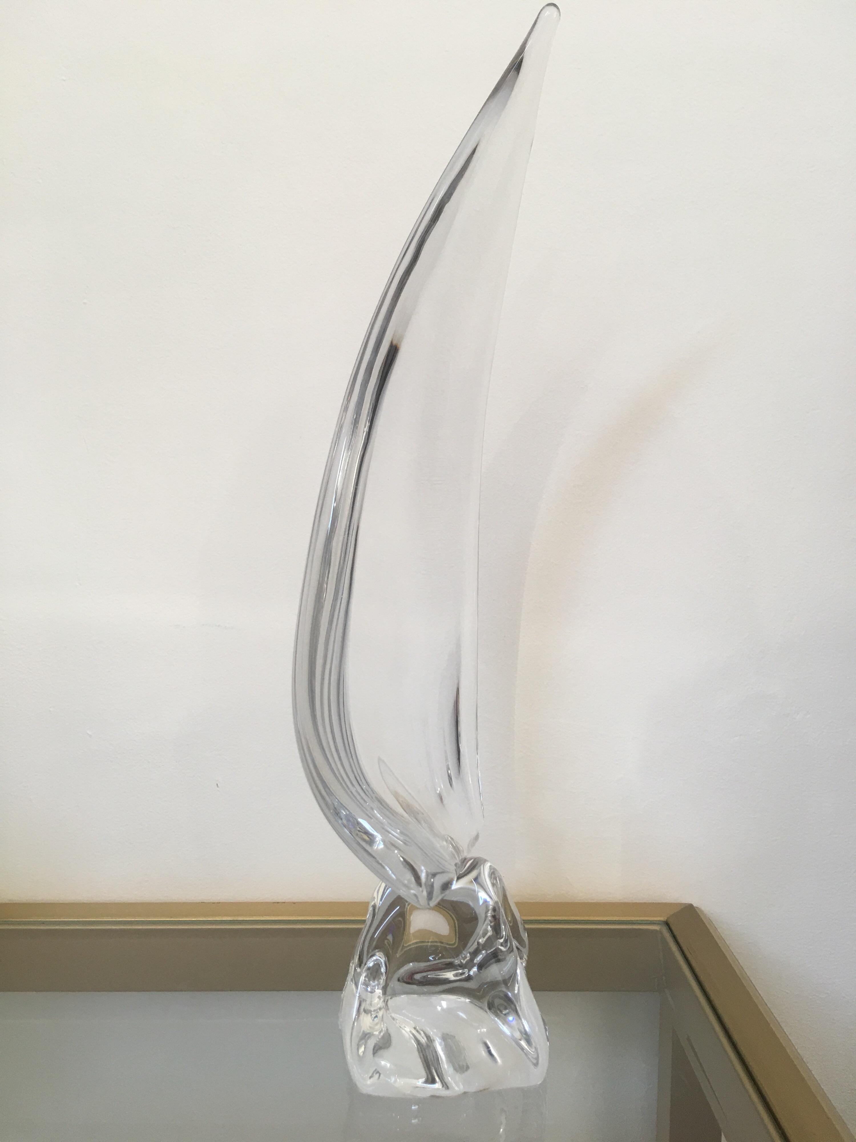 Mid-Century Modern Daum France Signed Sailboat Crystal Sculpture, Art Glass, 1960s, Large Model