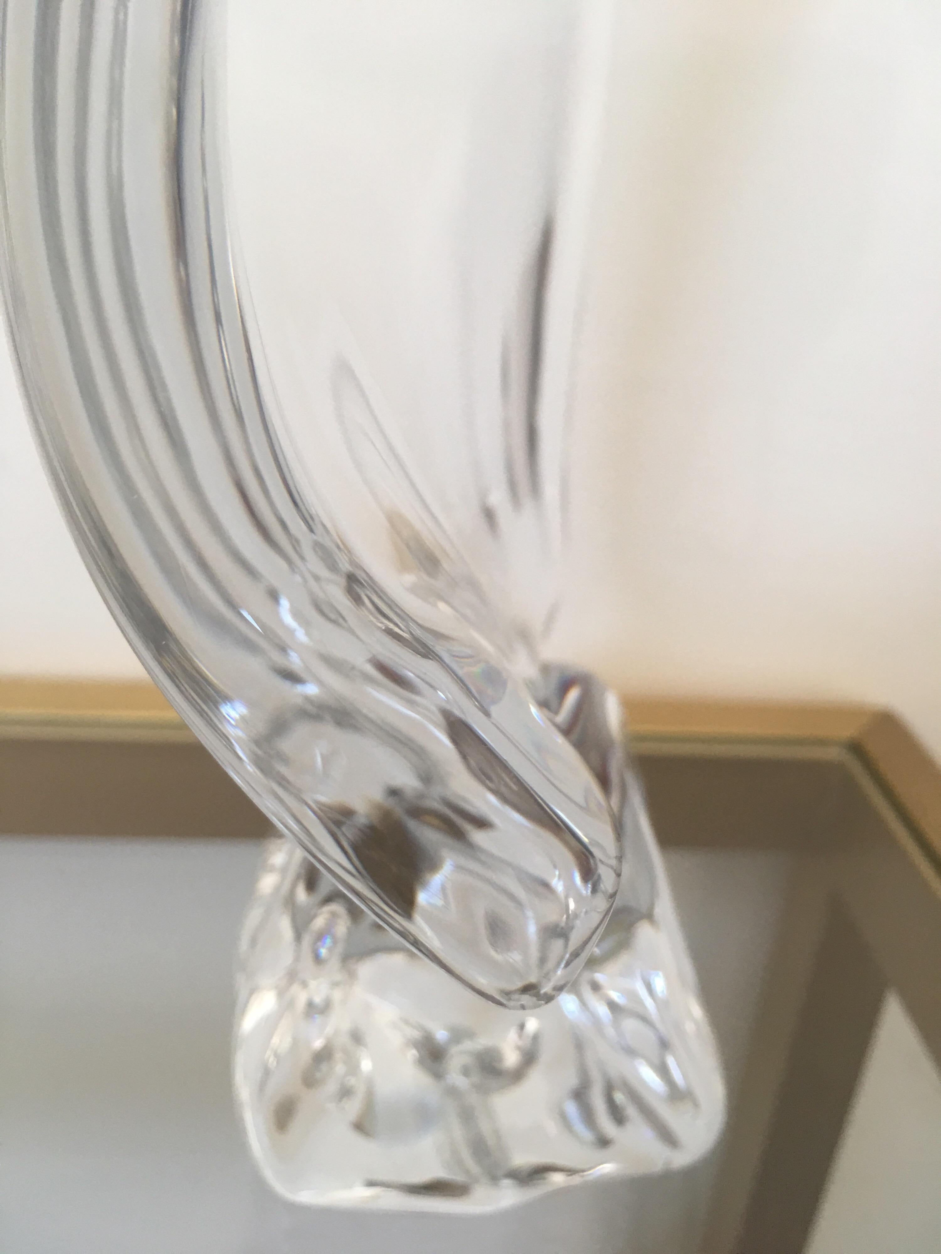 French Daum France Signed Sailboat Crystal Sculpture, Art Glass, 1960s, Large Model