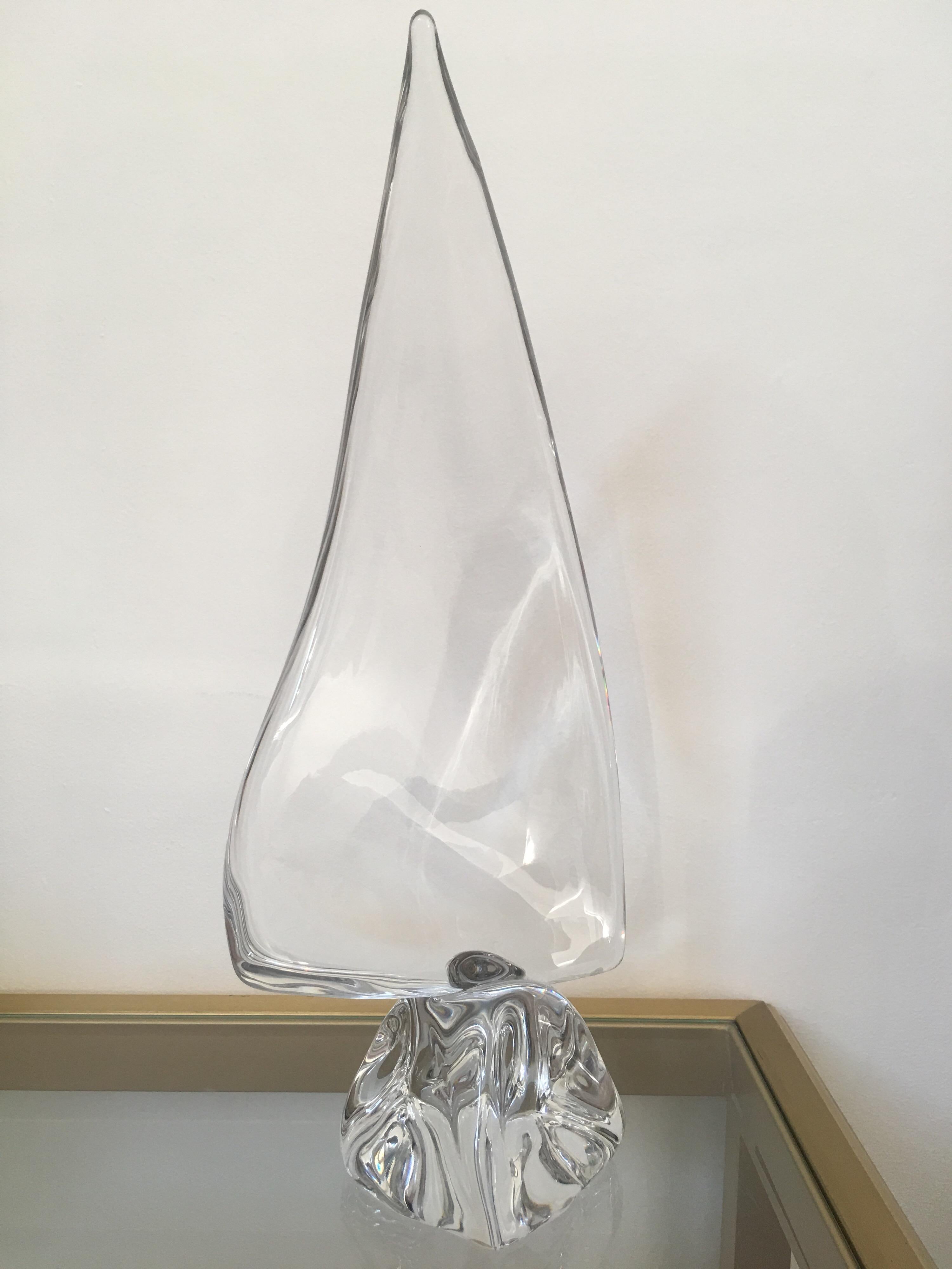 Daum France Signed Sailboat Crystal Sculpture, Art Glass, 1960s, Large Model In Good Condition In Aix En Provence, FR