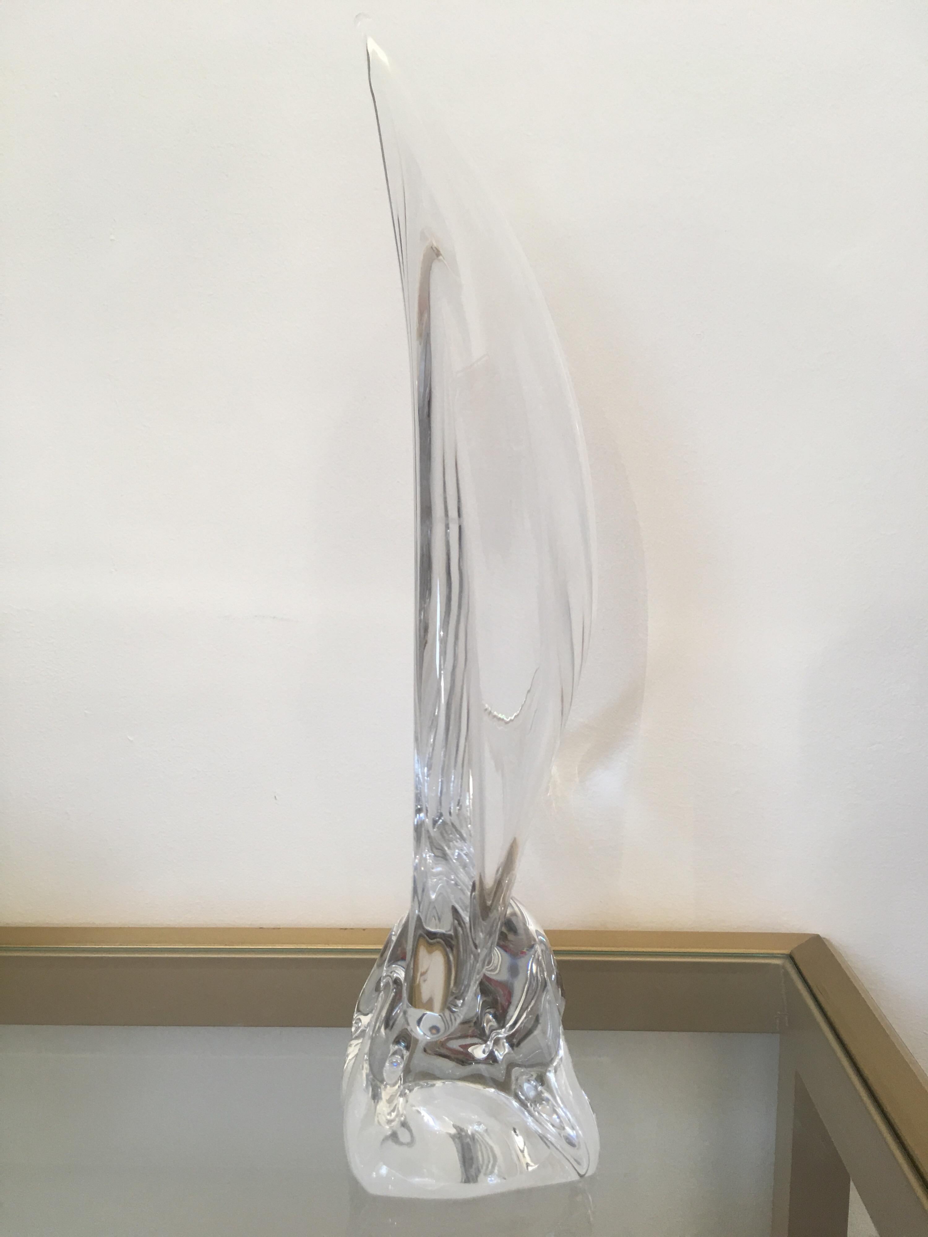 Daum France Signed Sailboat Crystal Sculpture, Art Glass, 1960s, Large Model 2