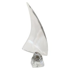 Daum France Signed Sailboat Crystal Sculpture, Art Glass, 1960s, Large Model