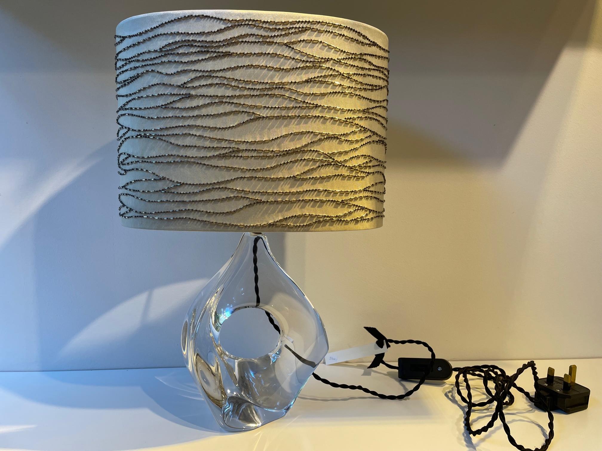 Modern Daum France Table Light with Hand Embroidered Silk Lampshade For Sale