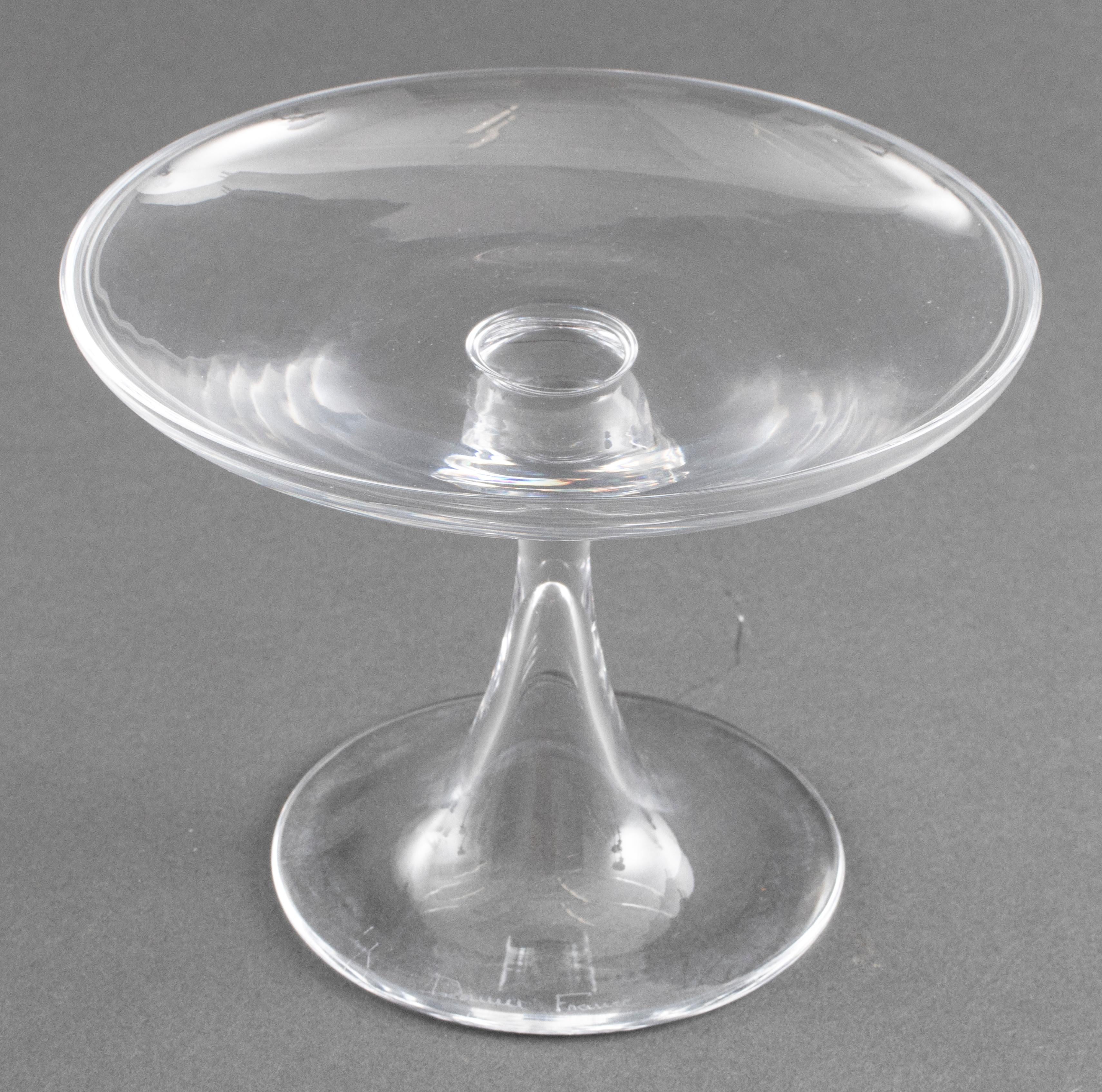 Daum France trumpeted glass compote tazza, incised on base 