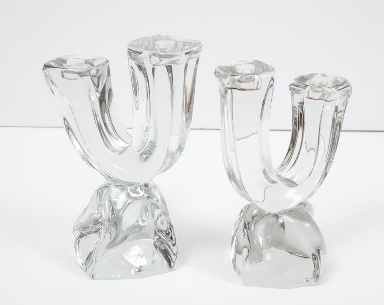 Daum France TwoArm Crystal Candle Holders For Sale at 1stDibs