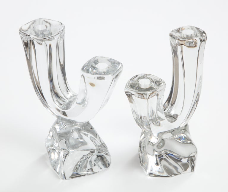 Daum France TwoArm Crystal Candle Holders For Sale at 1stDibs
