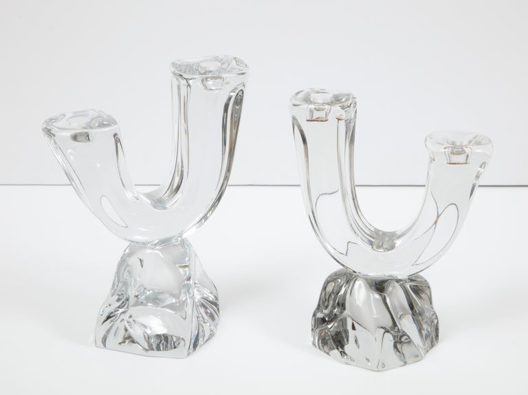 Daum France TwoArm Crystal Candle Holders For Sale at 1stDibs