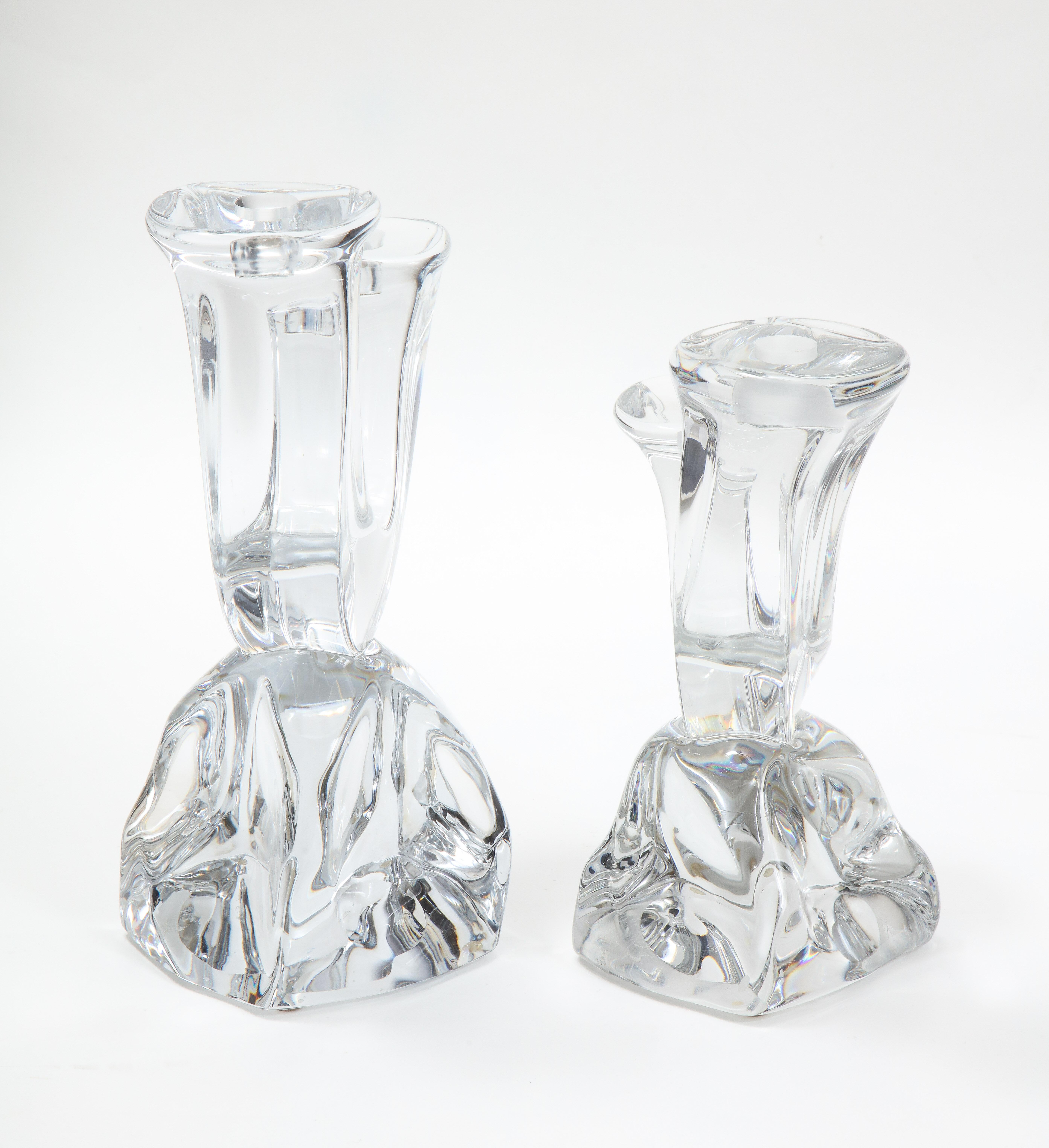 French Daum France Two-Arm Crystal Candle Holders