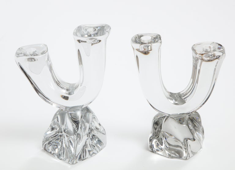 Daum France TwoArm Crystal Candle Holders For Sale at 1stDibs