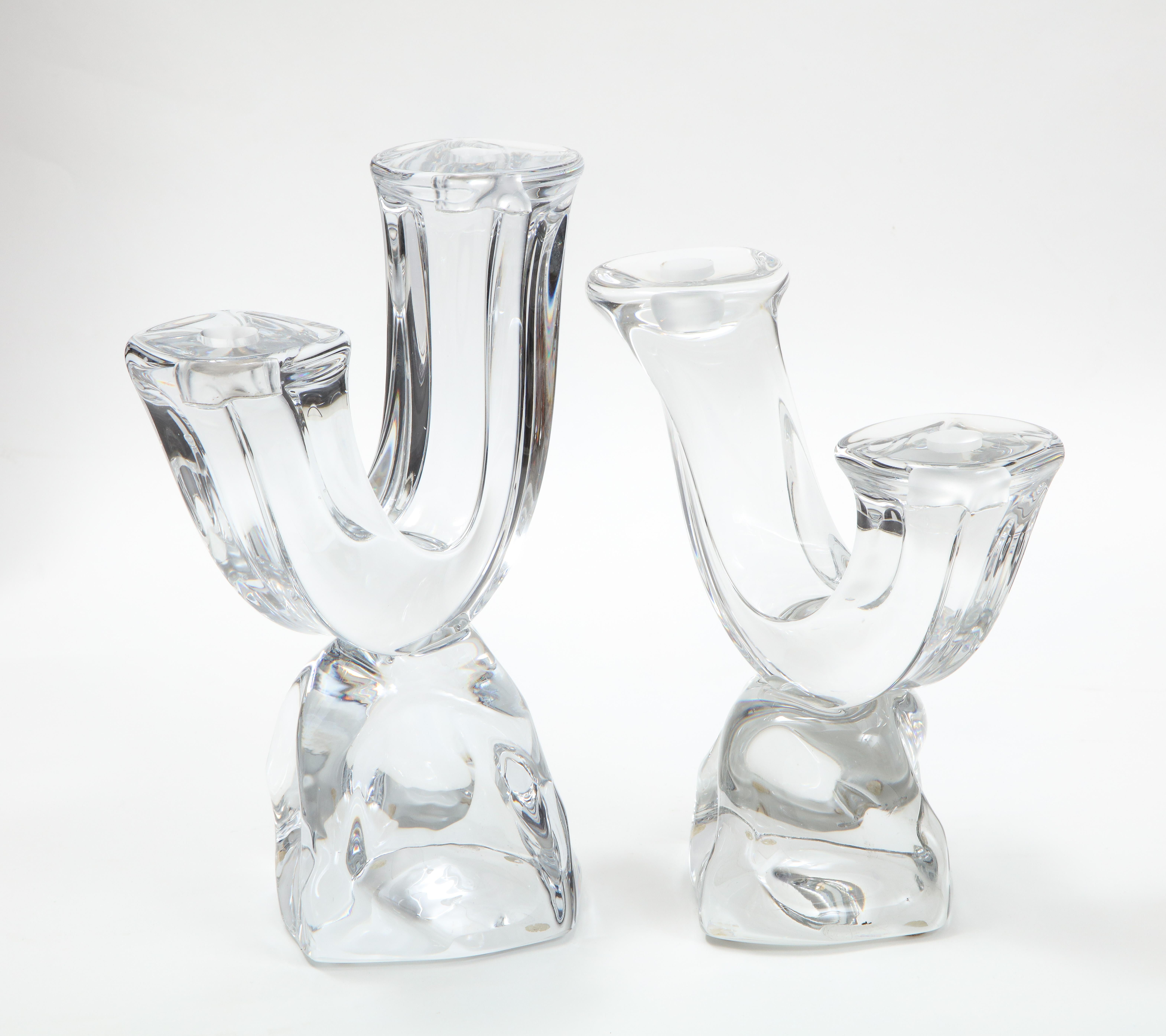 20th Century Daum France Two-Arm Crystal Candle Holders