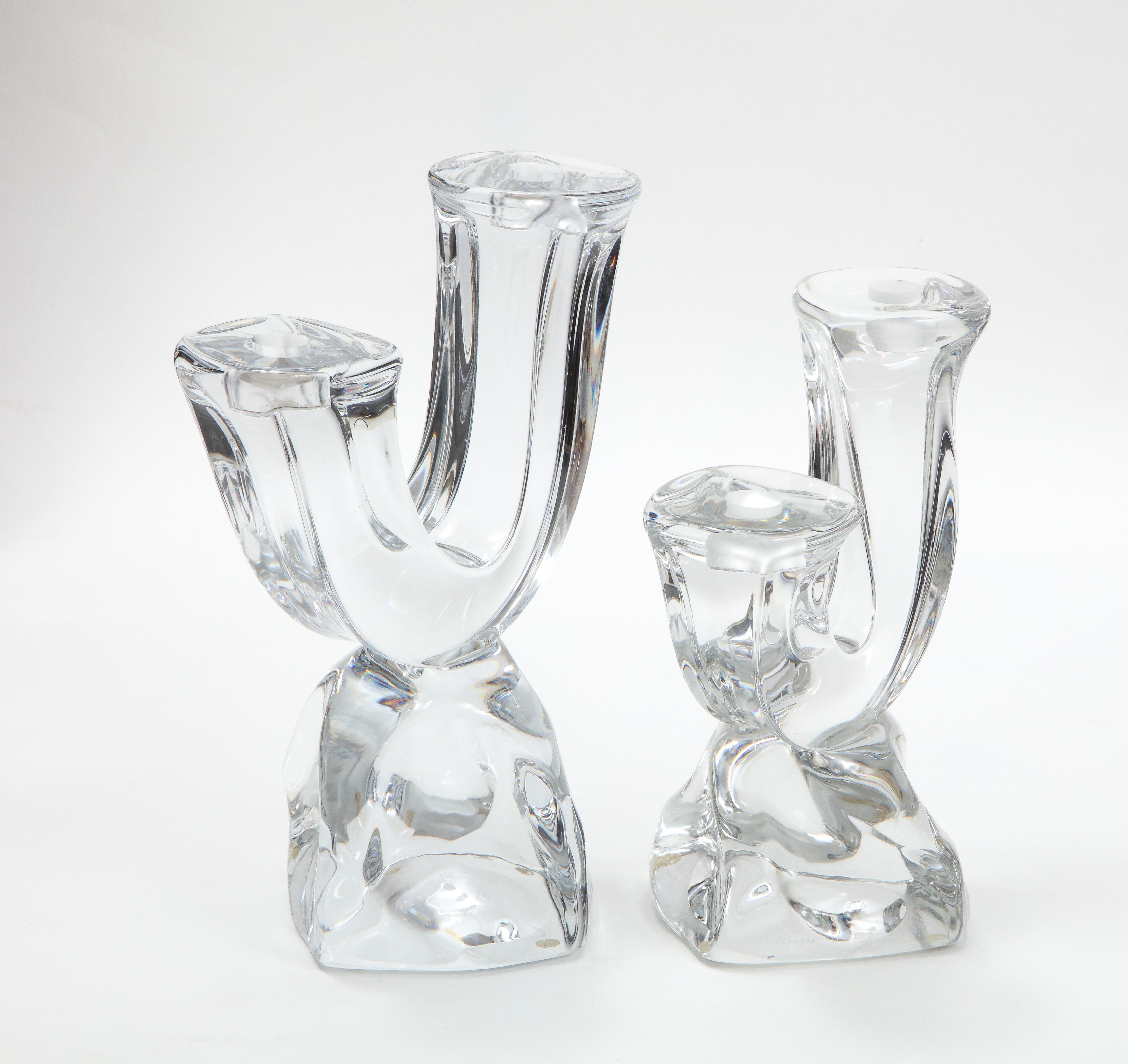 20th Century Daum France Two-Arm Crystal Candle Holders