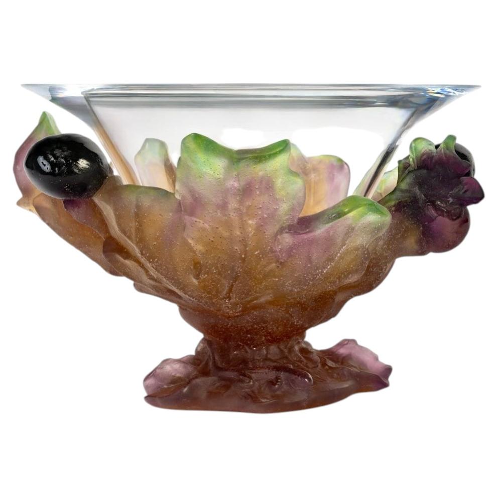 Daum France Vase Bowl Raisins Grapes Crystal Glass Pate de Verre