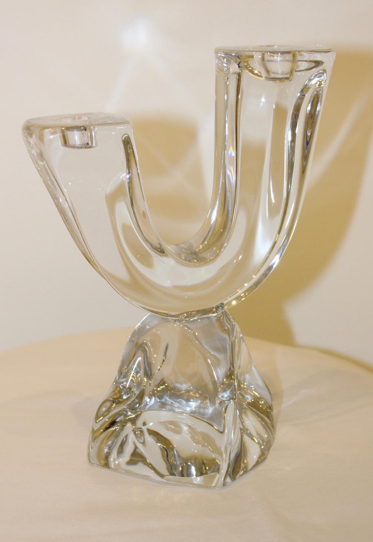 Daum France Two Arm Crystal Candle Holders For Sale at 1stdibs