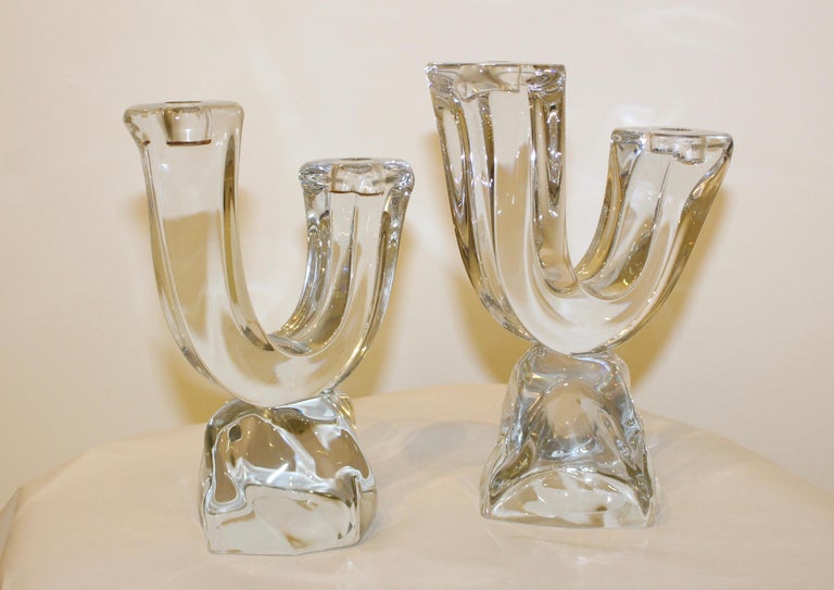 Daum France Two Arm Crystal Candle Holders For Sale at 1stdibs