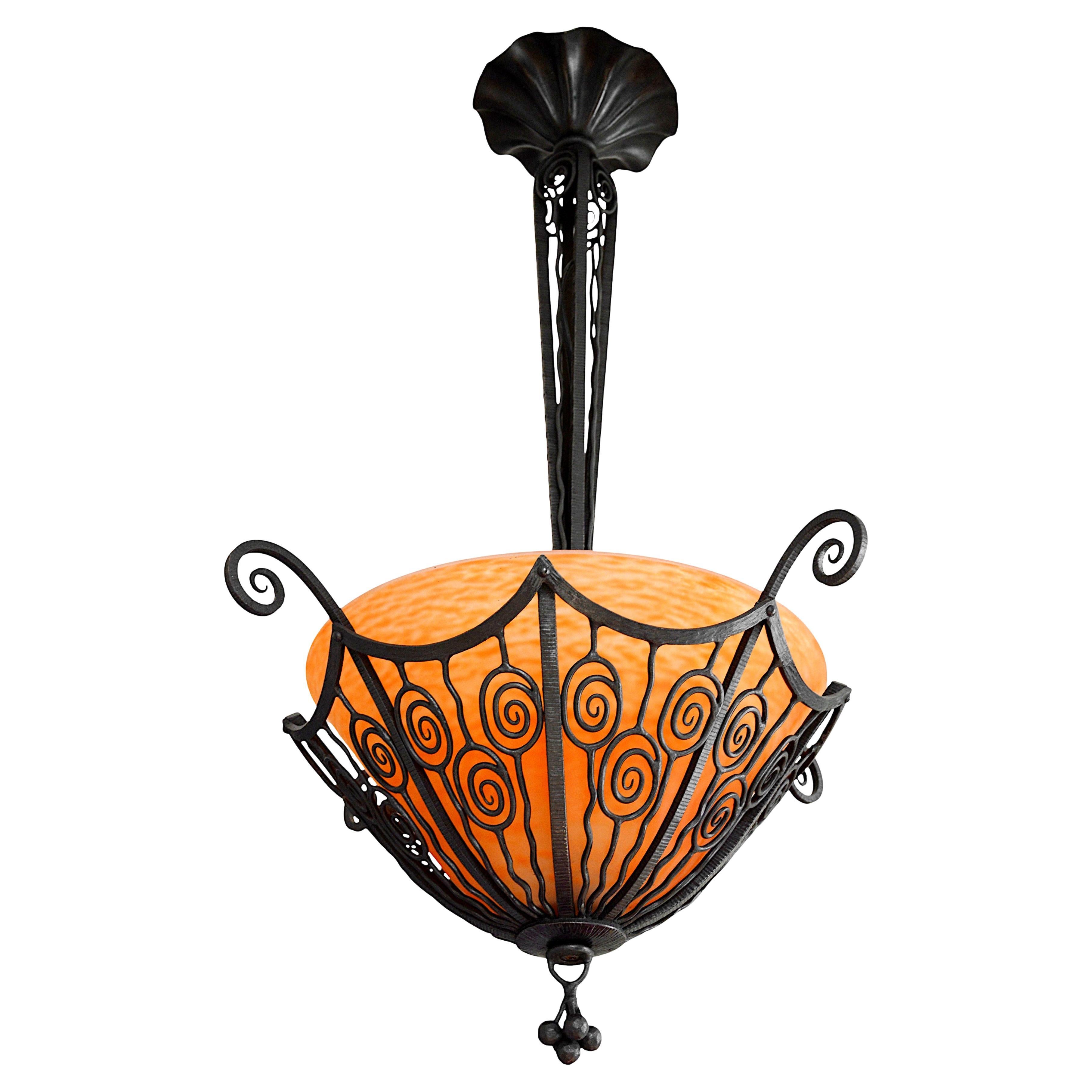 Daum French Art Deco Pendant Chandelier, 1910-1915 For Sale