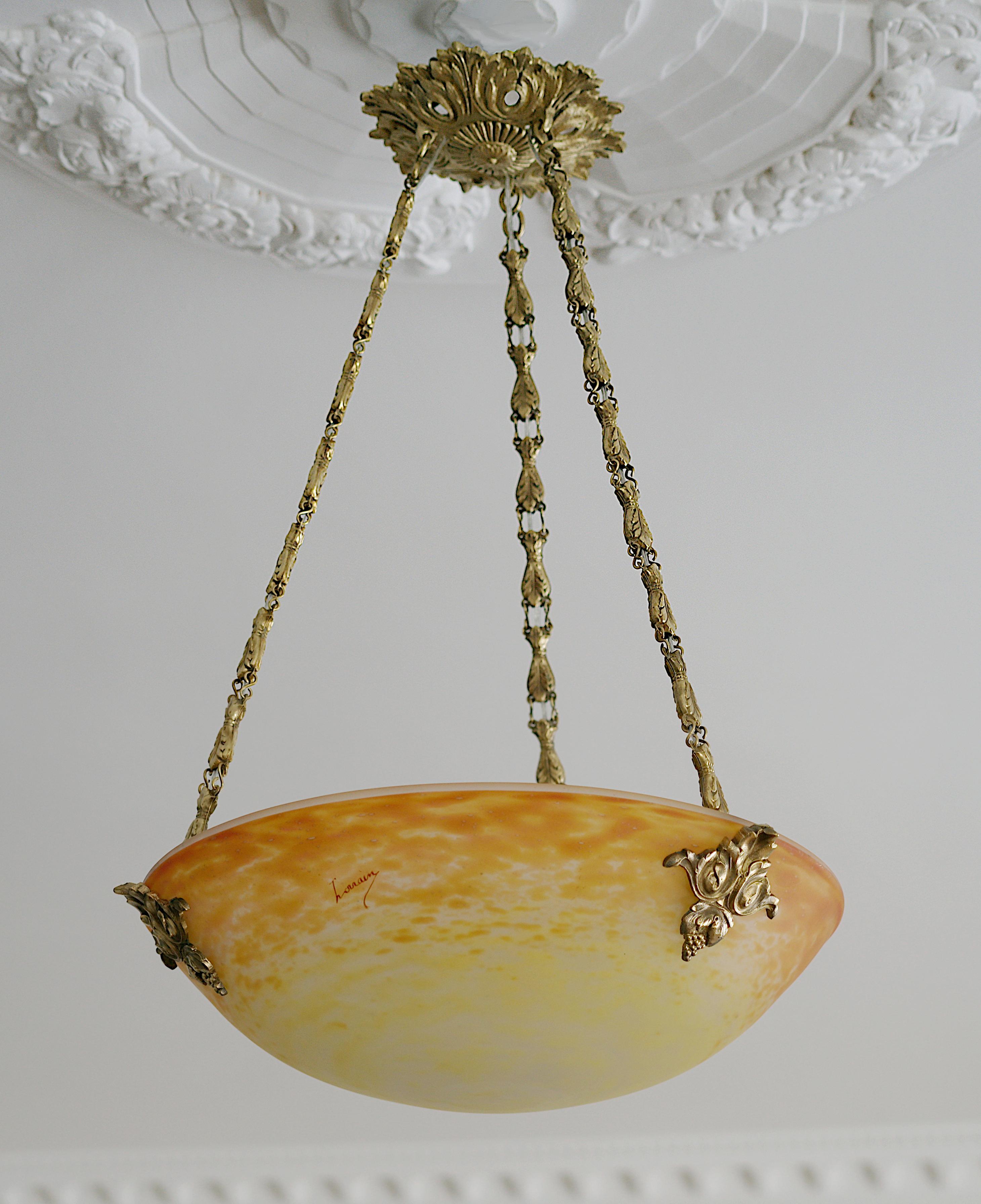 Daum French Art Deco Pendant Chandelier, 1918-1920 For Sale 5