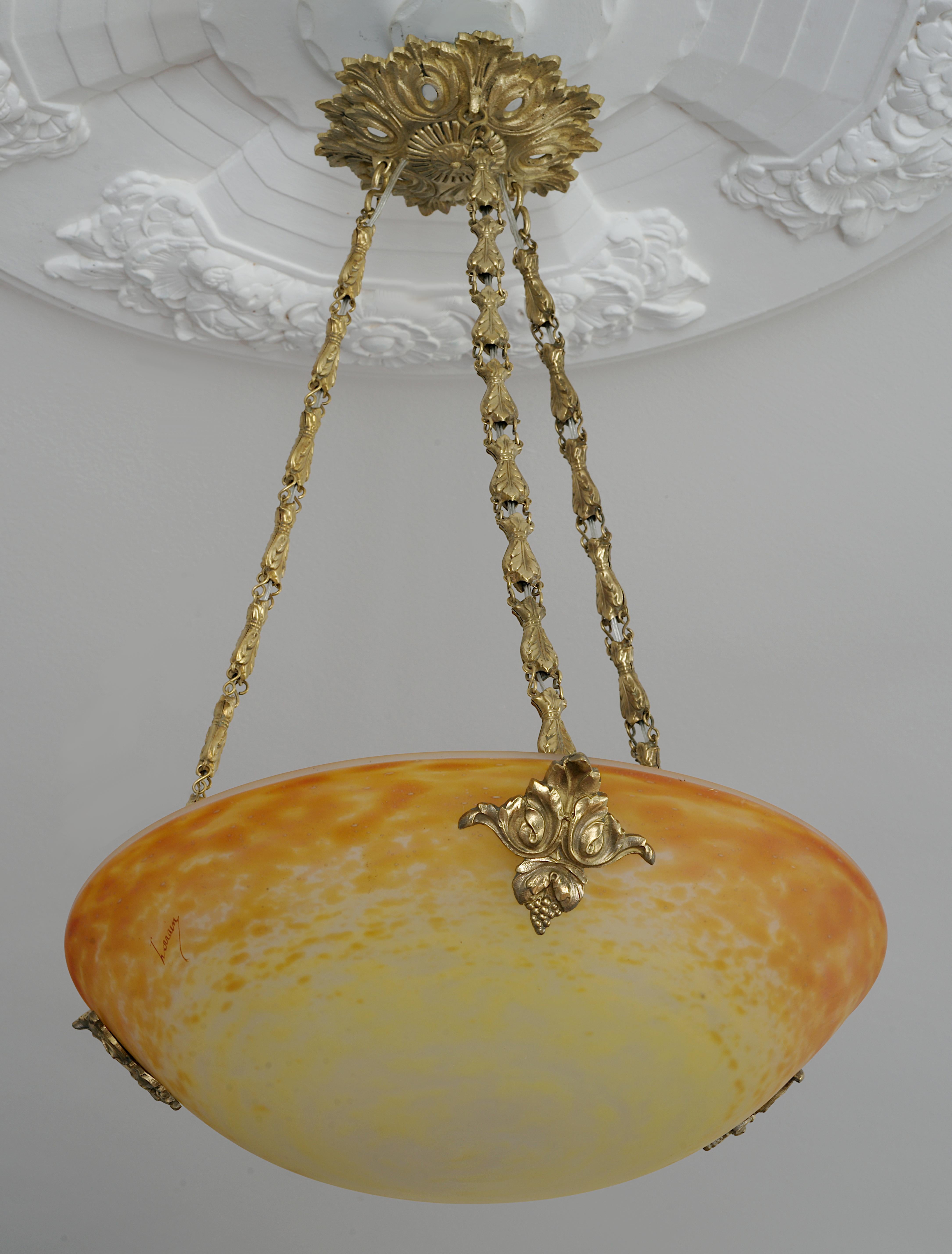 Early 20th Century Daum French Art Deco Pendant Chandelier, 1918-1920 For Sale