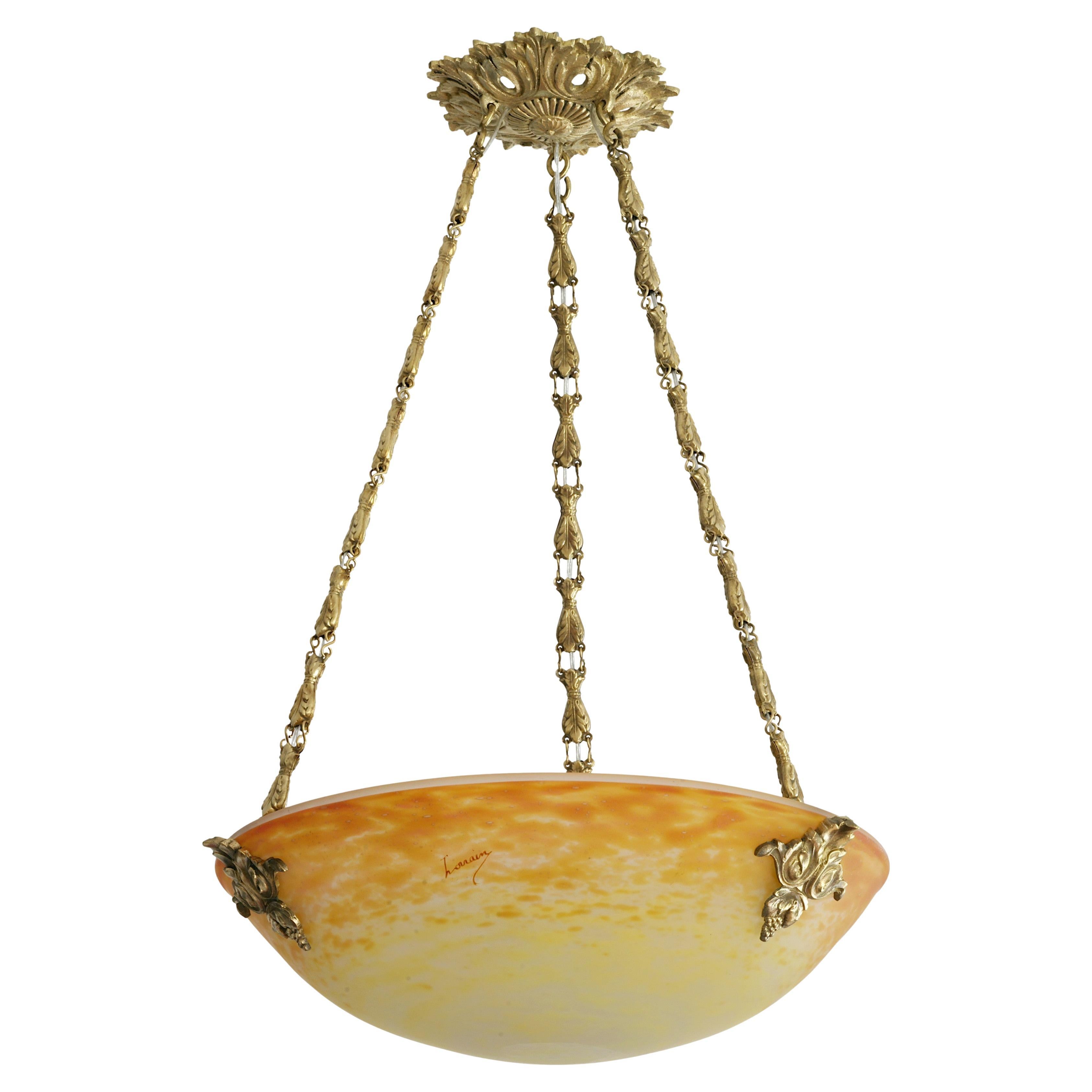 Daum French Art Deco Pendant Chandelier, 1918-1920