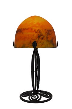 Daum French Art Deco Table Lamp with Blown Glass Shade, 1920
