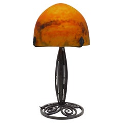 Daum French Art Deco Table Lamp with Blown Glass Shade, 1920