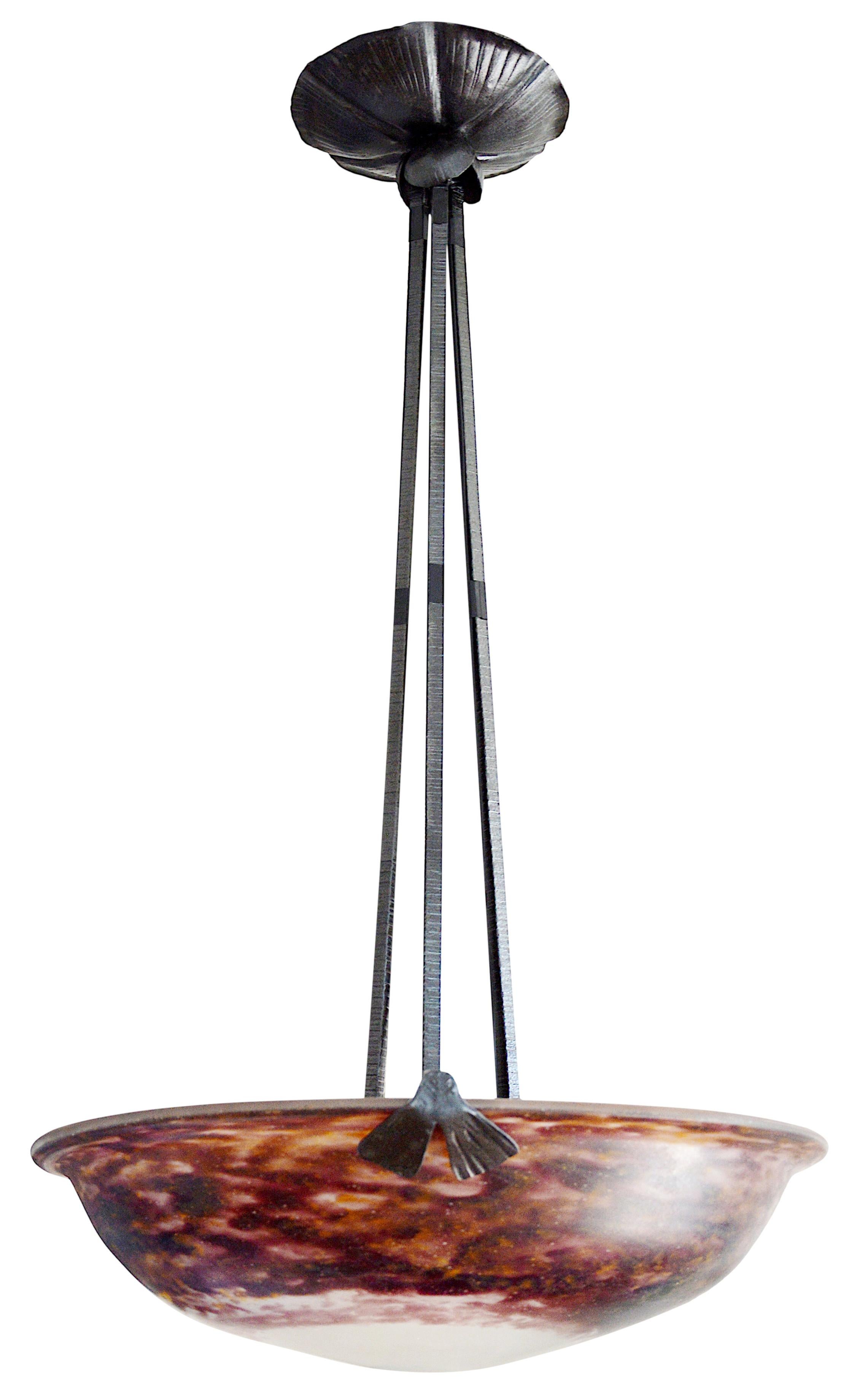 Art Deco Daum French Art Nouveau / Deco Pendant Chandelier, 1900-1905 For Sale