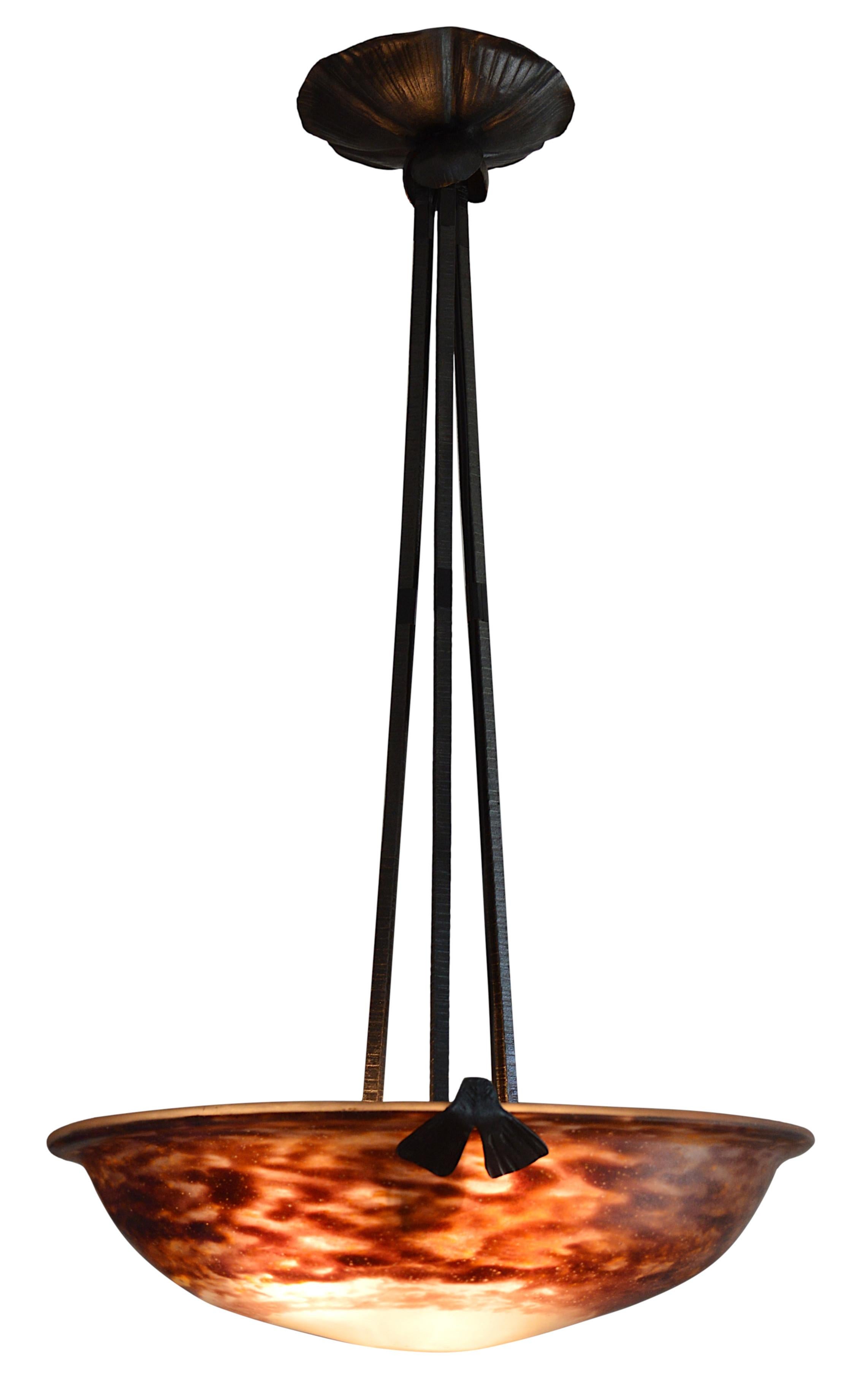 Glass Daum French Art Nouveau / Deco Pendant Chandelier, 1900-1905 For Sale