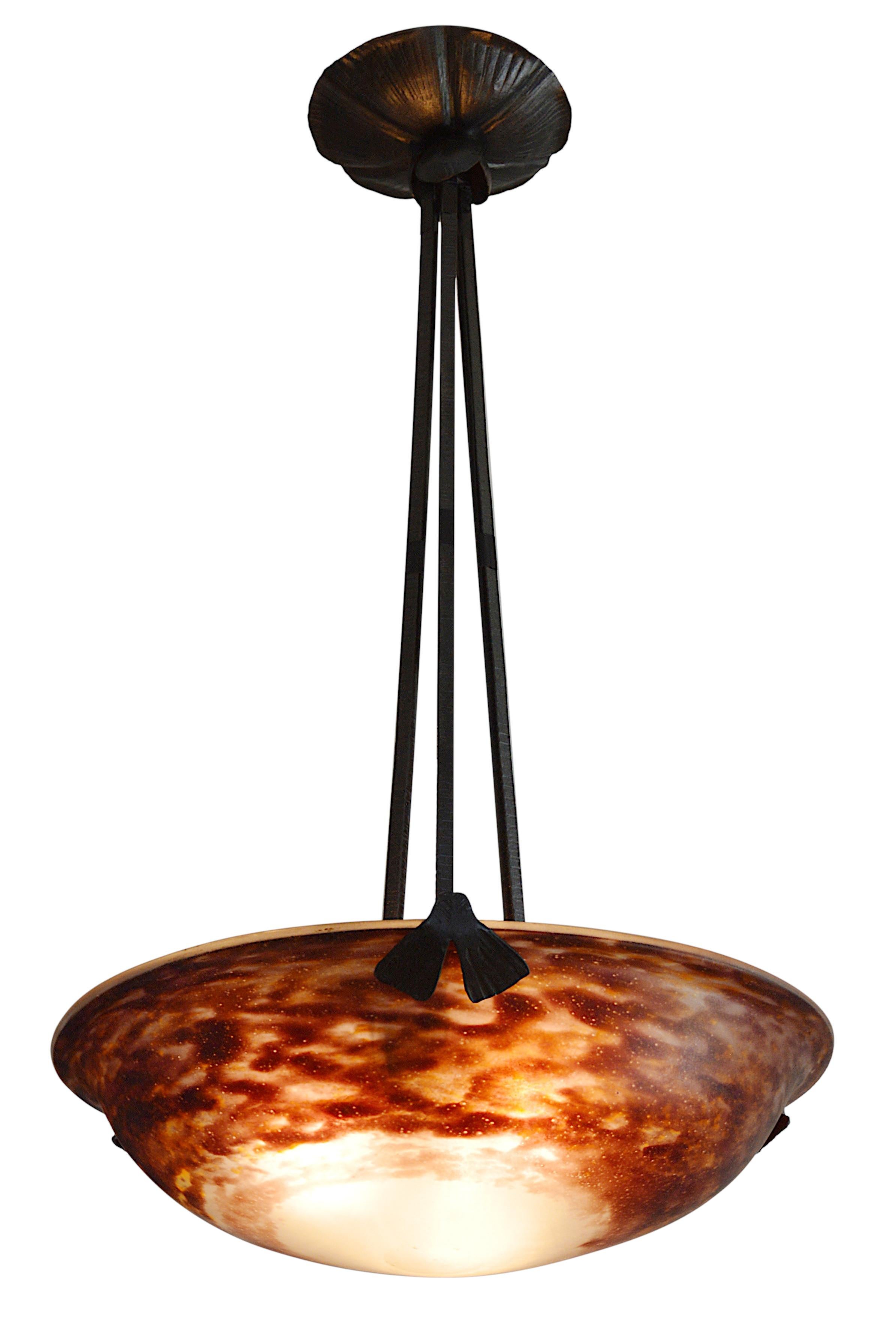 Daum French Art Nouveau / Deco Pendant Chandelier, 1900-1905 For Sale 1