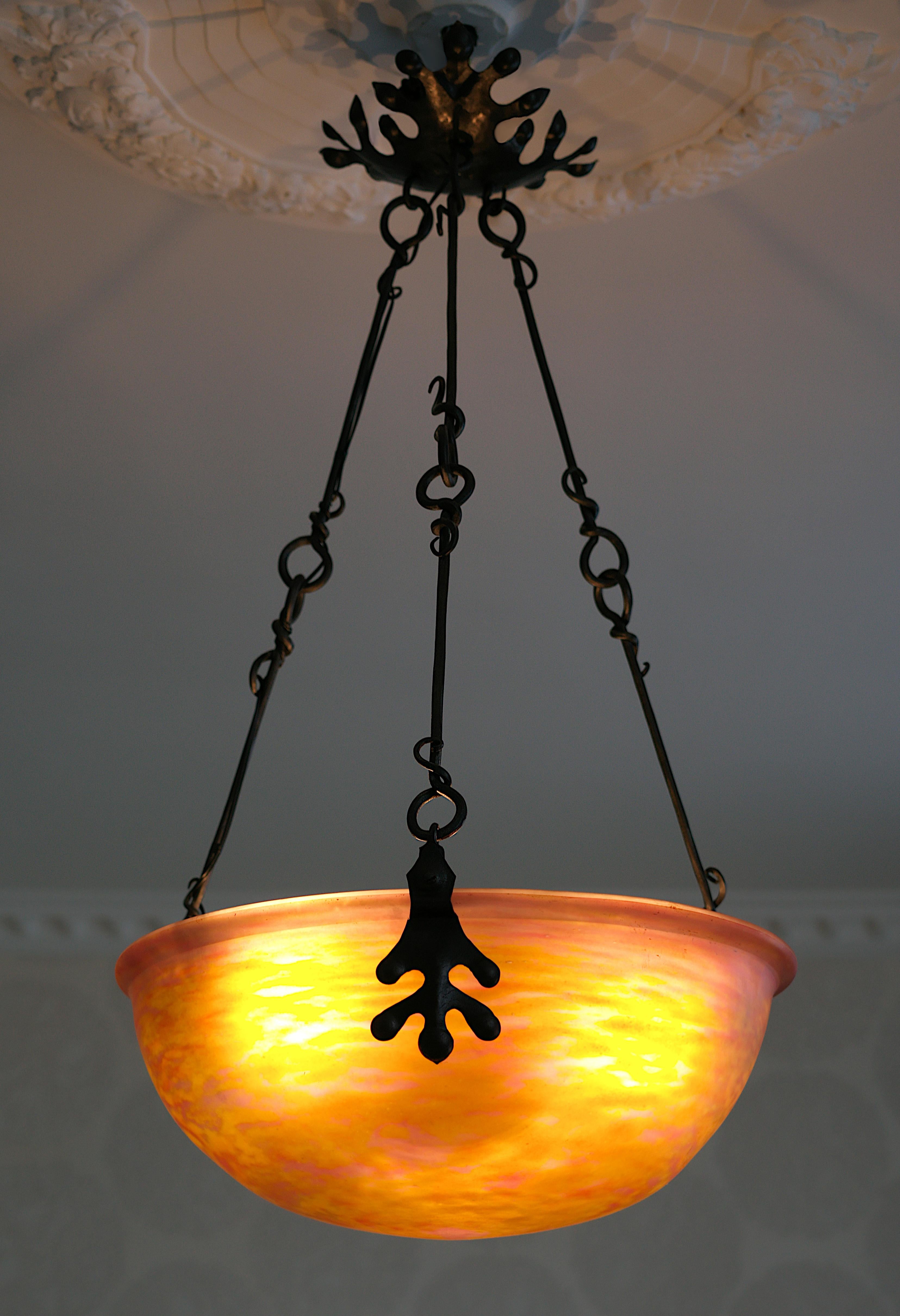 DAUM French Art Nouveau / Deco Pendant Chandelier, 1910-1915 For Sale 1