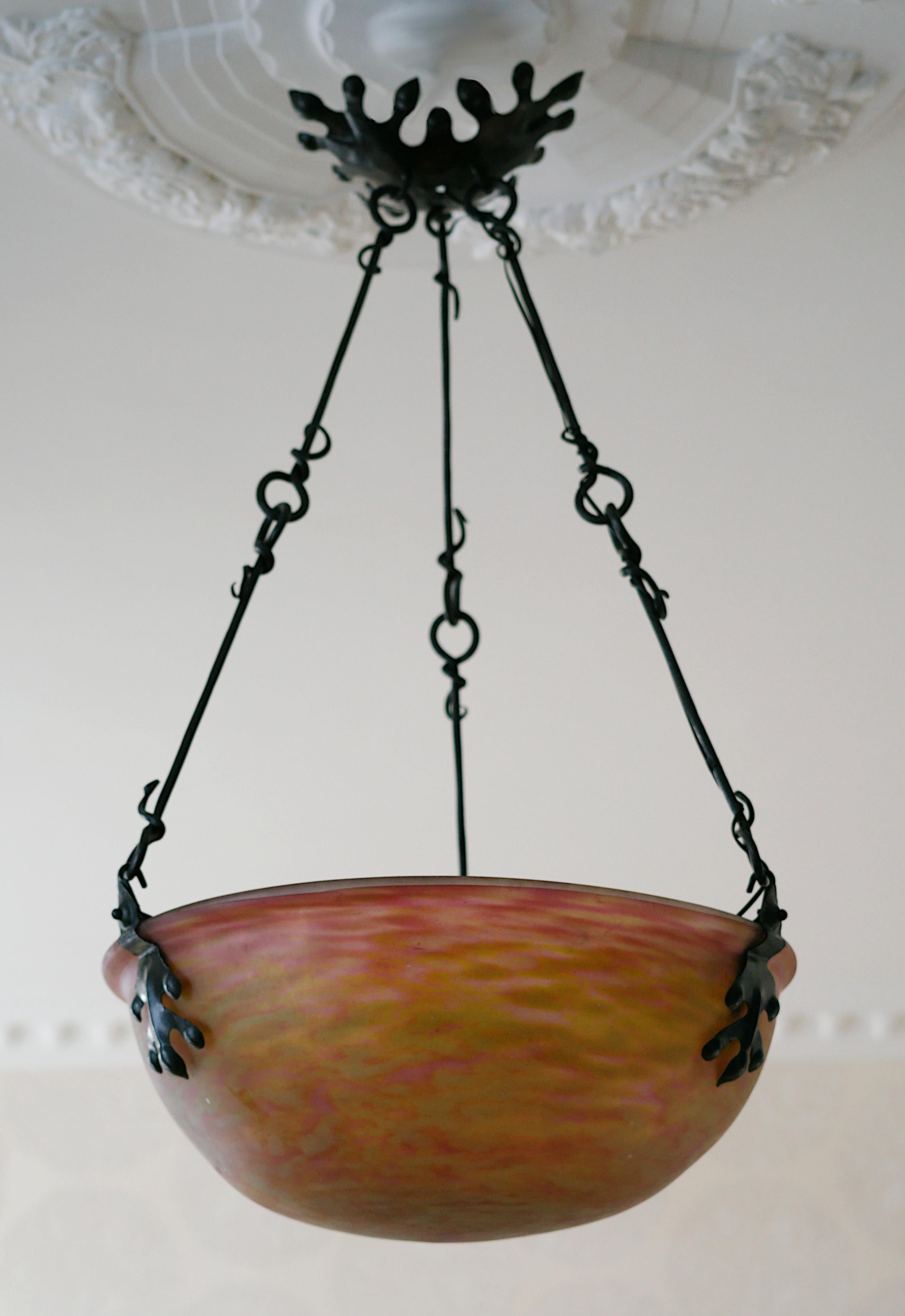 DAUM French Art Nouveau / Deco Pendant Chandelier, 1910-1915 For Sale 3