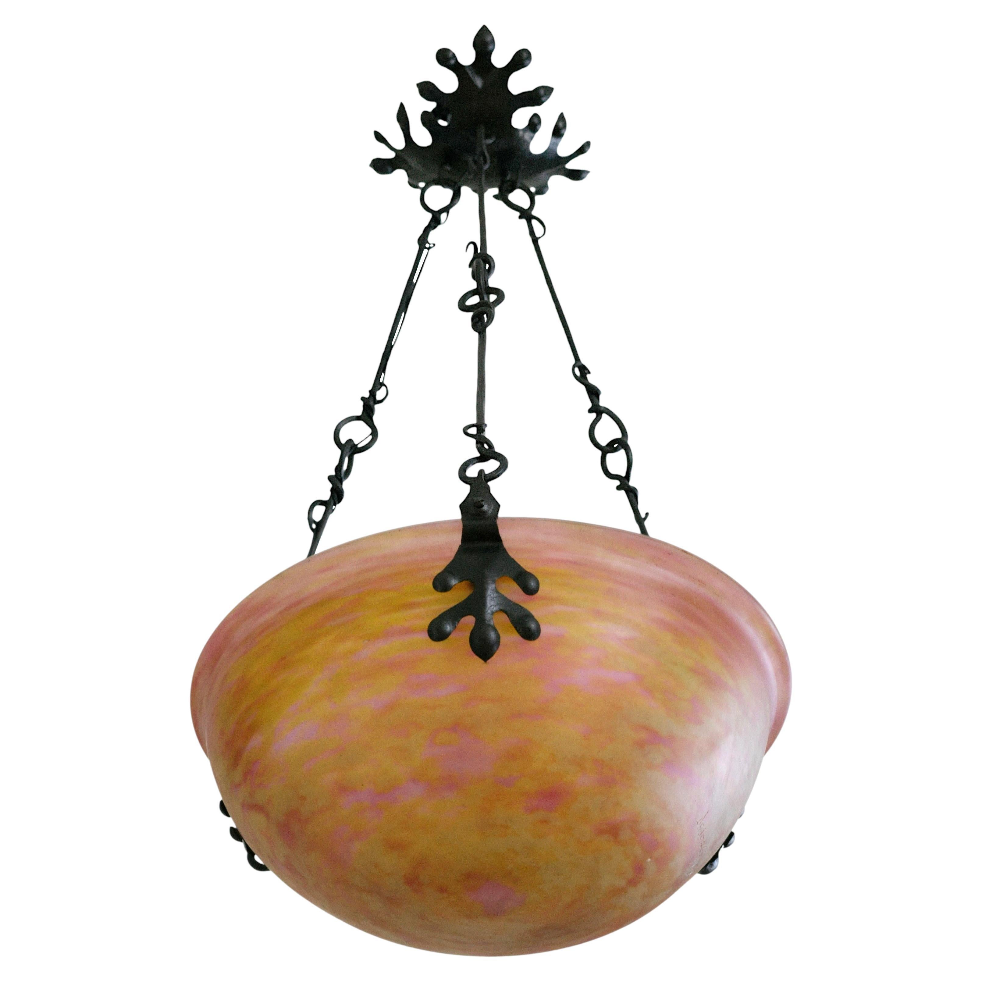 DAUM French Art Nouveau / Deco Pendant Chandelier, 1910-1915